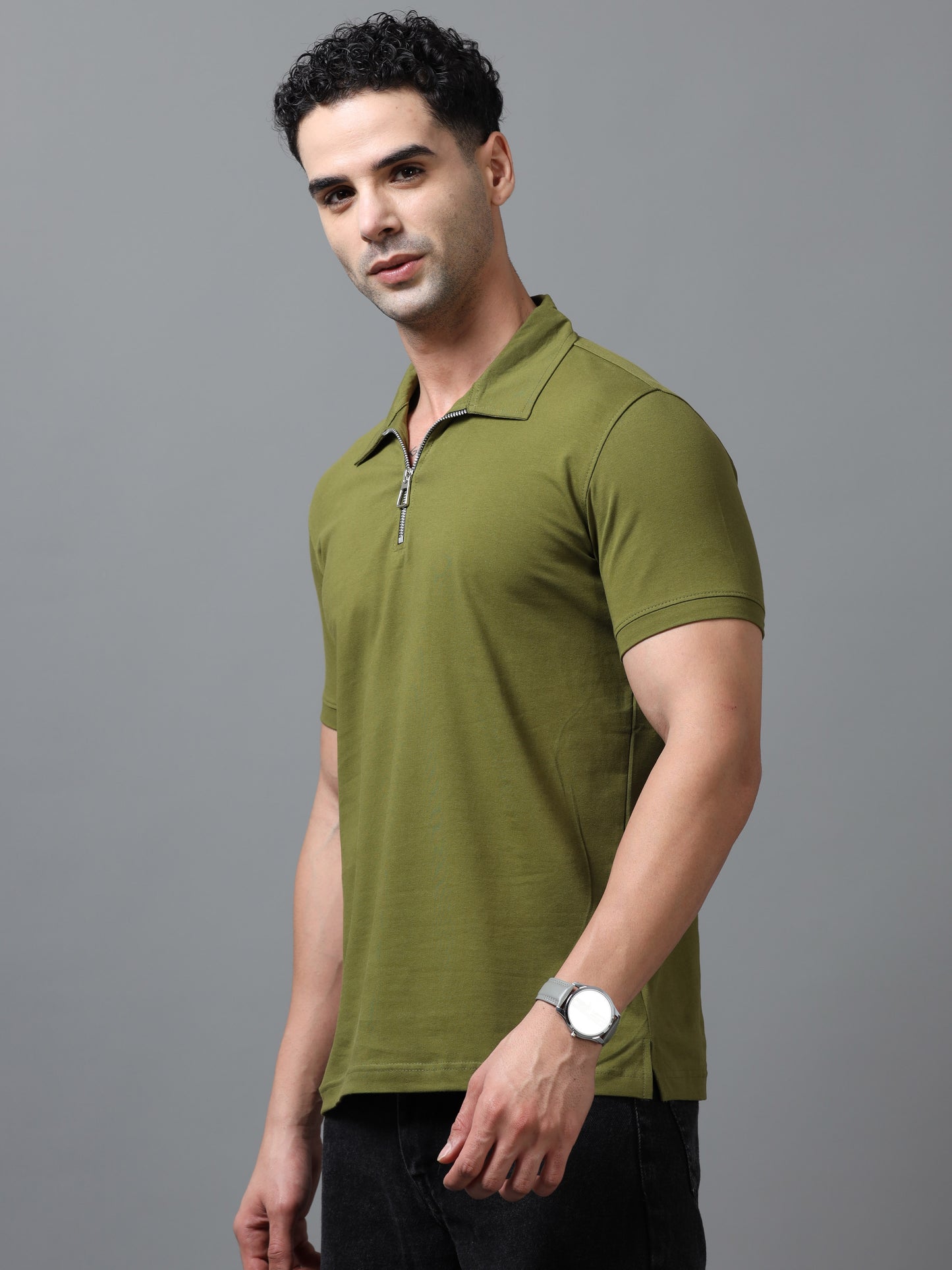 Olive Zipper Polo T-Shirt