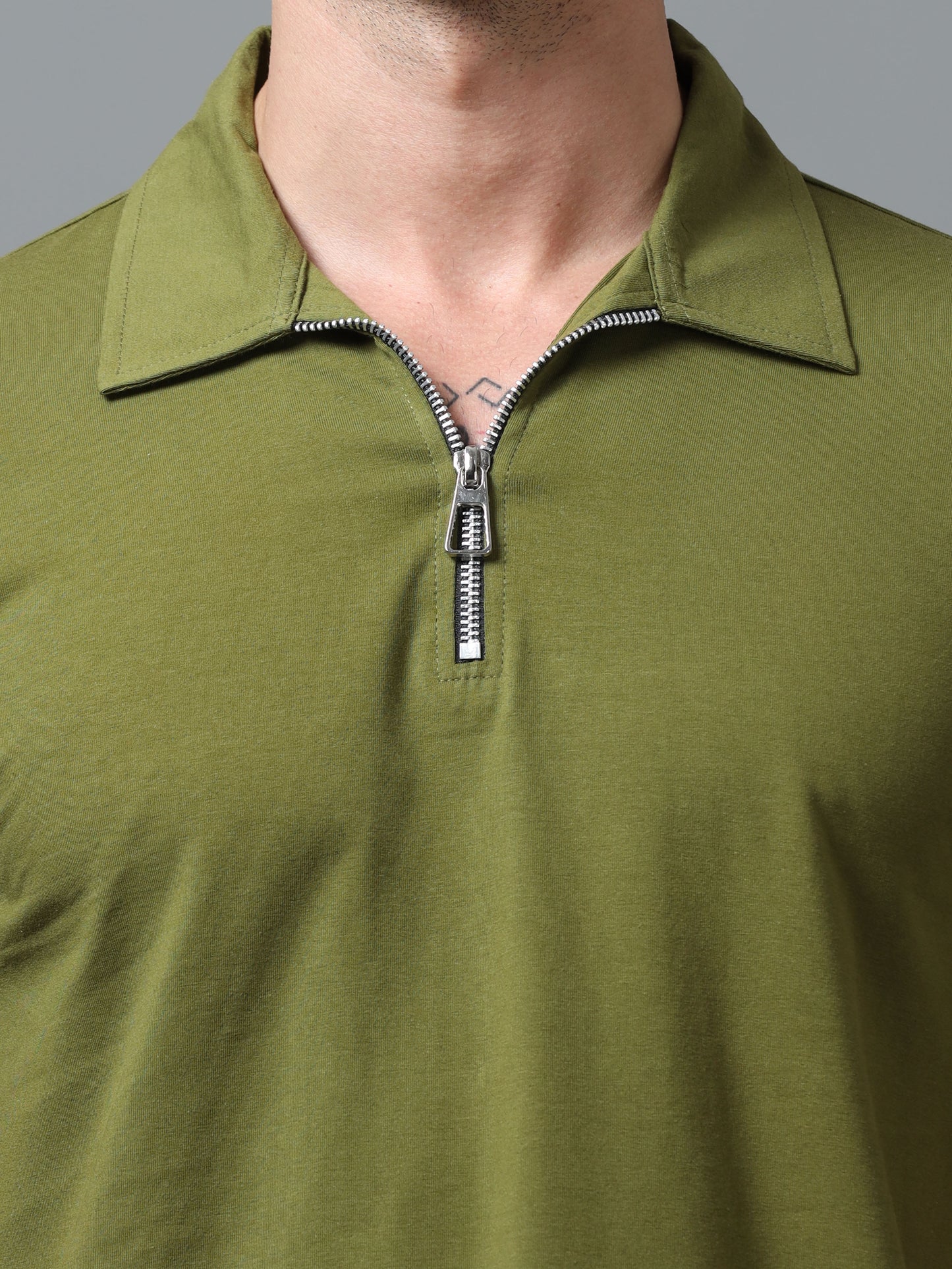 Olive Zipper Polo T-Shirt