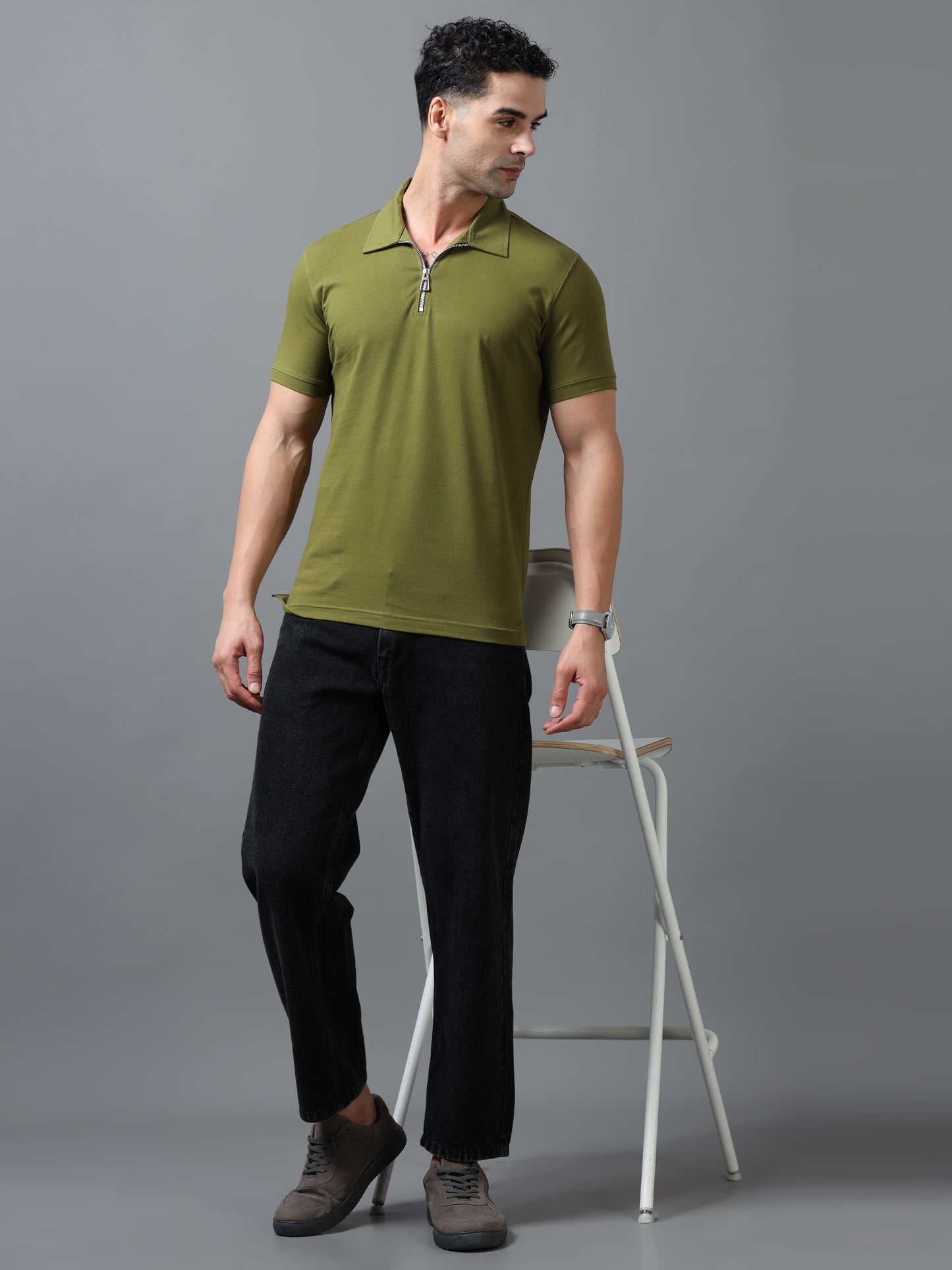 Olive Zipper Polo T-Shirt
