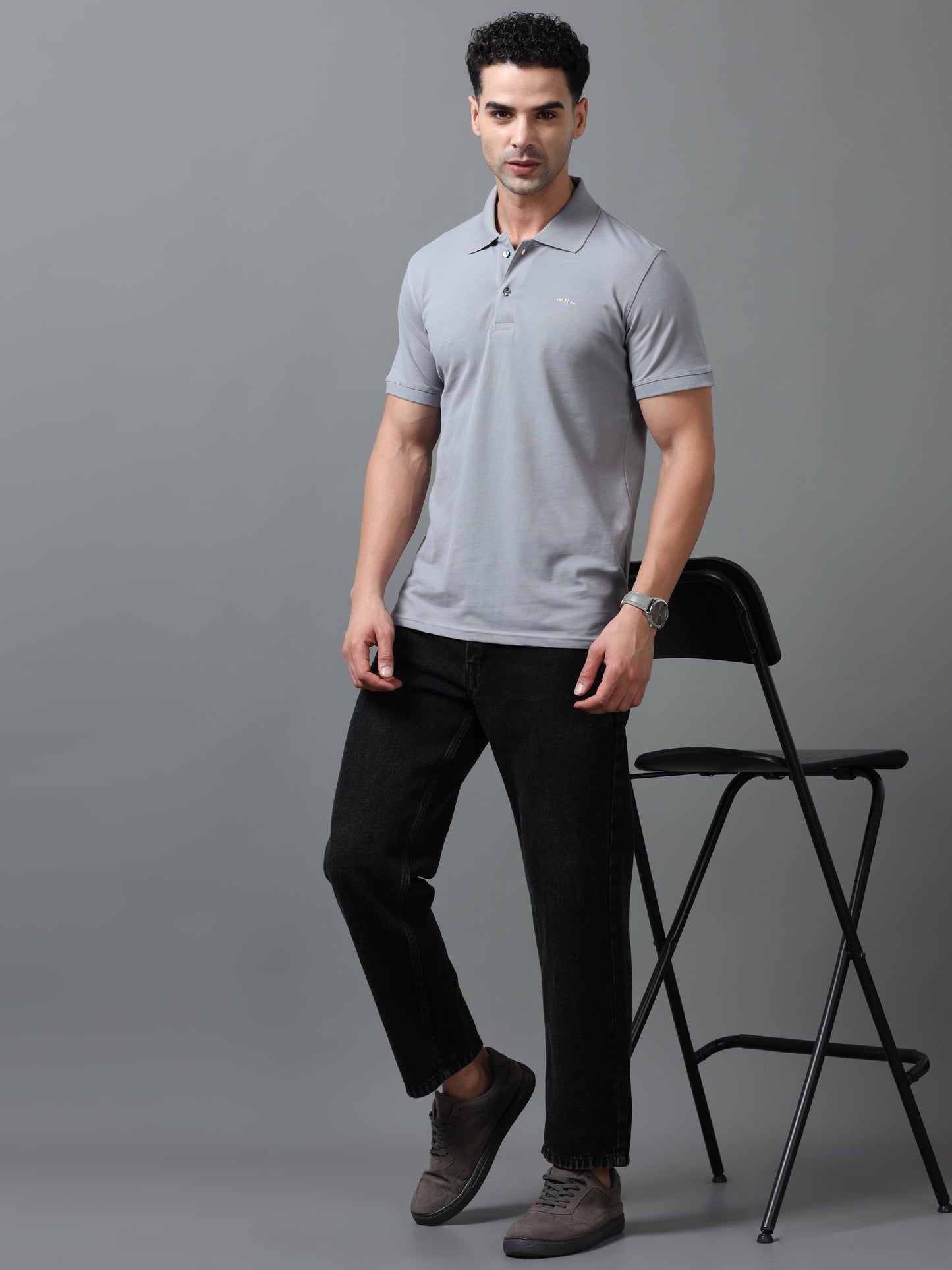 Imported Grey Collar Polo Neck