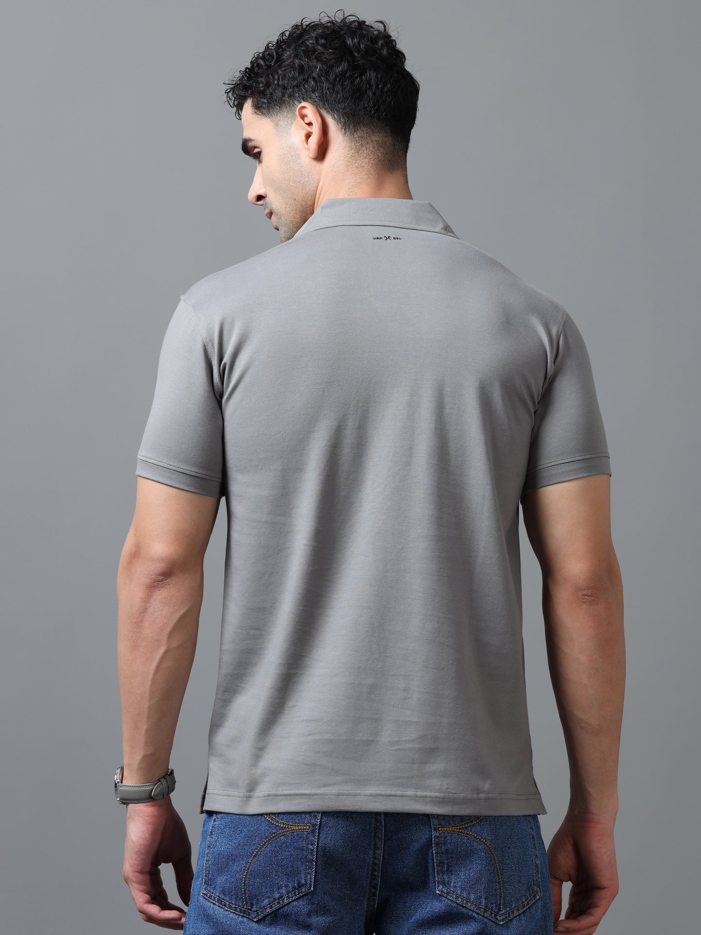 Grey Zipper Polo T-Shirt
