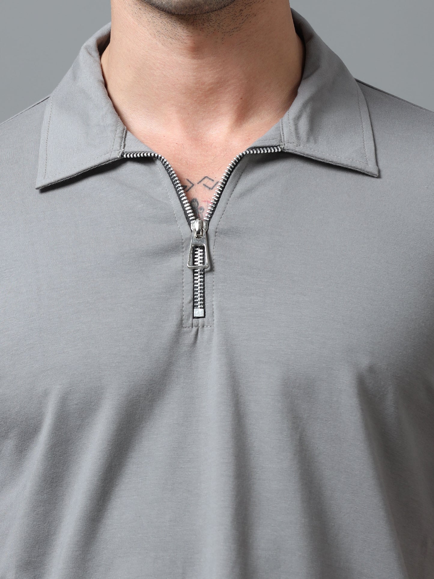 Grey Zipper Polo T-Shirt