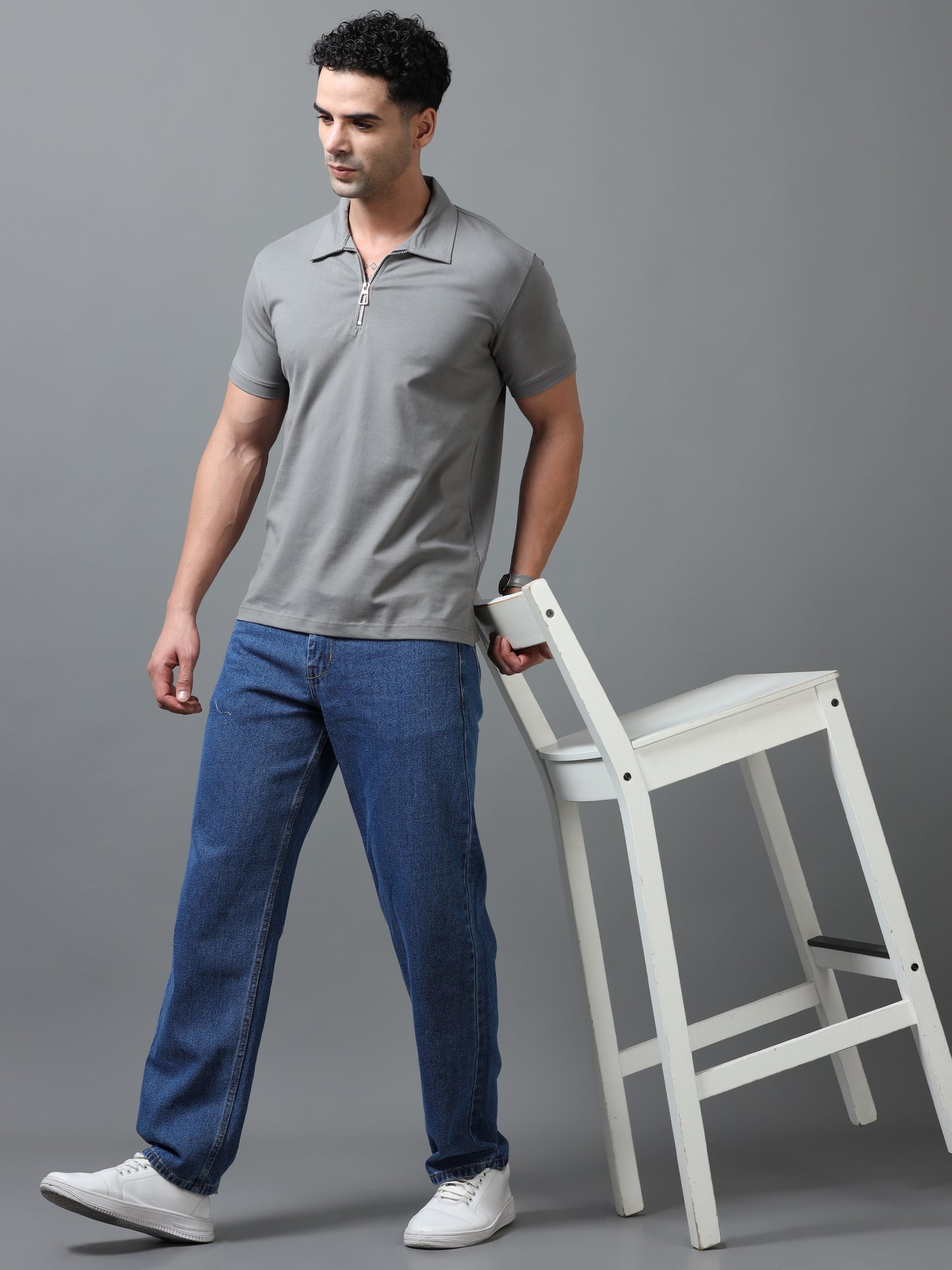 Grey Zipper Polo T-Shirt