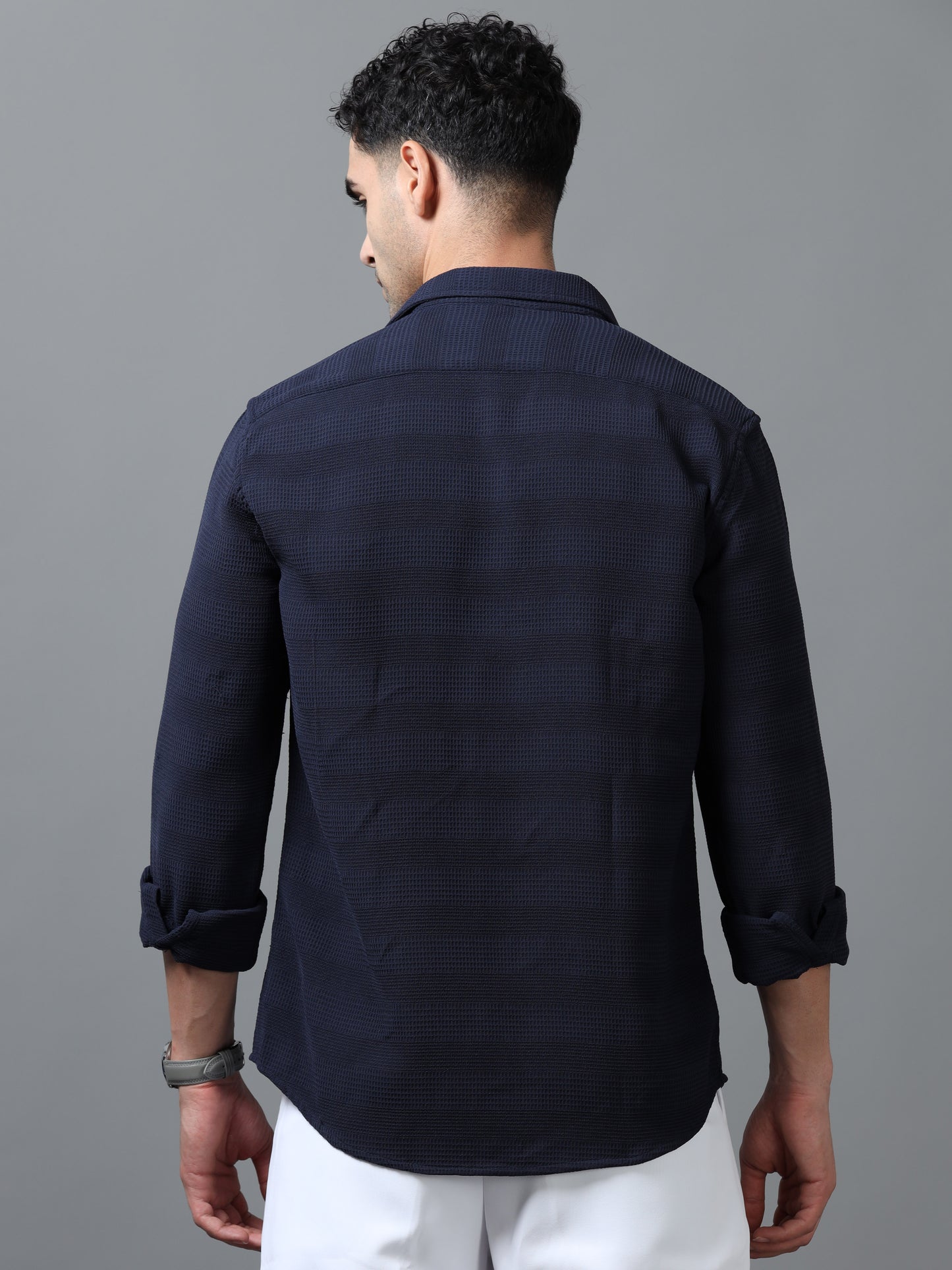 Navy Textured Fabric Shirt