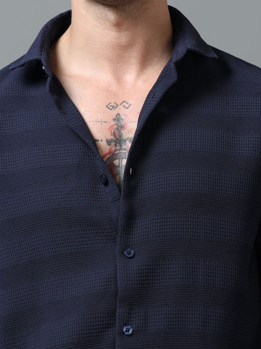 Navy Textured Fabric Shirt