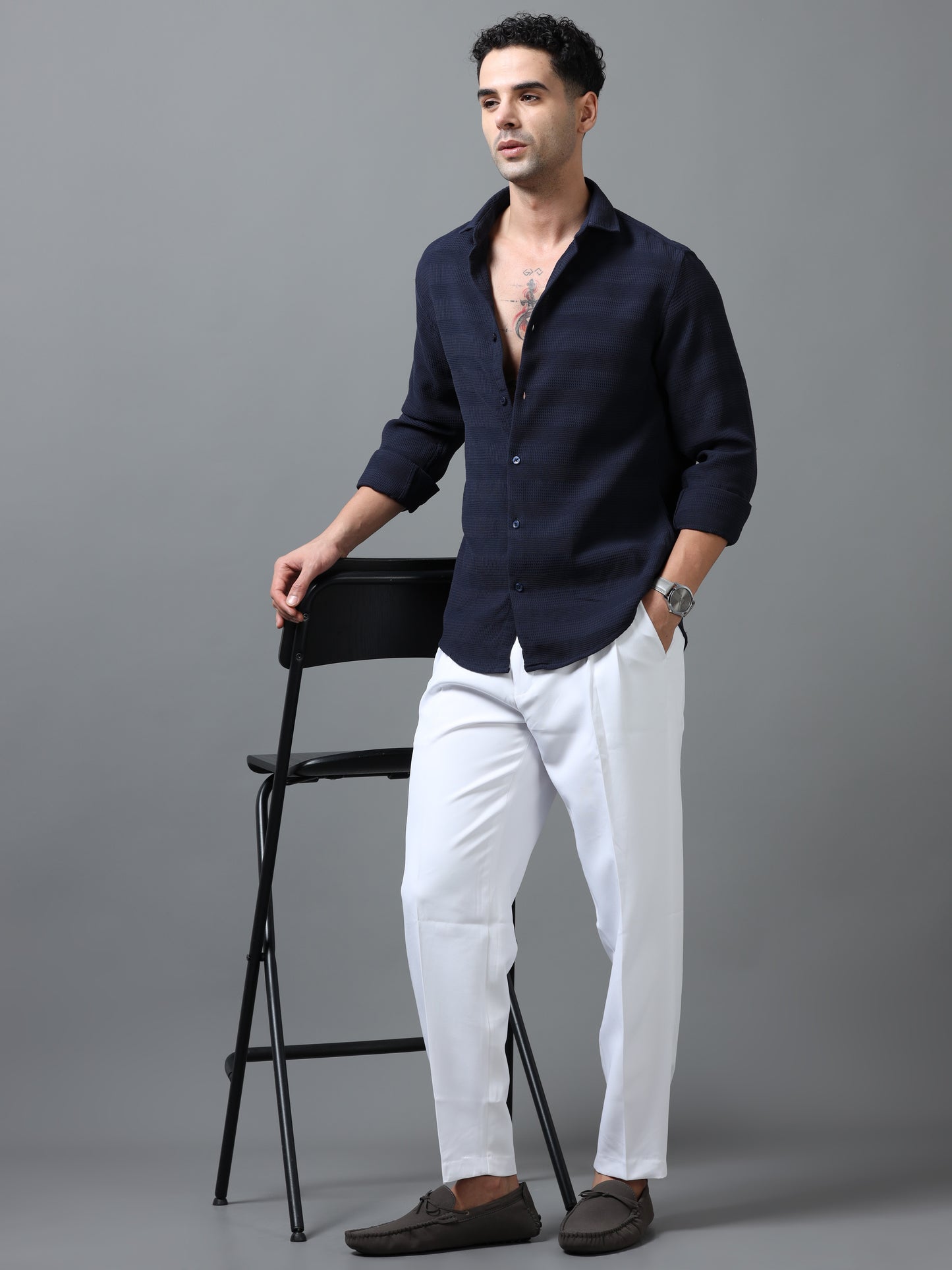 Navy Textured Fabric Shirt