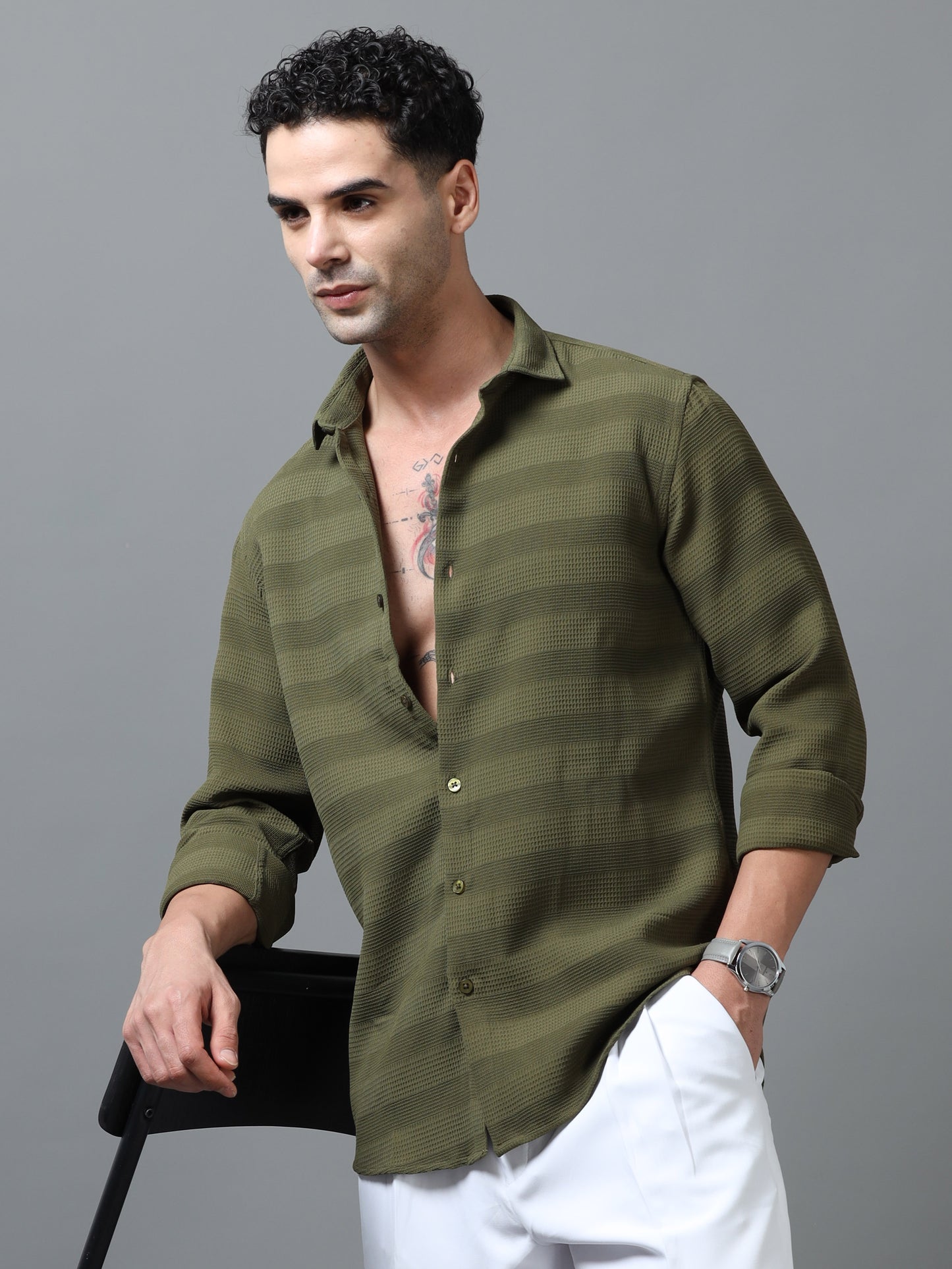Olive Imported Textured Shirts