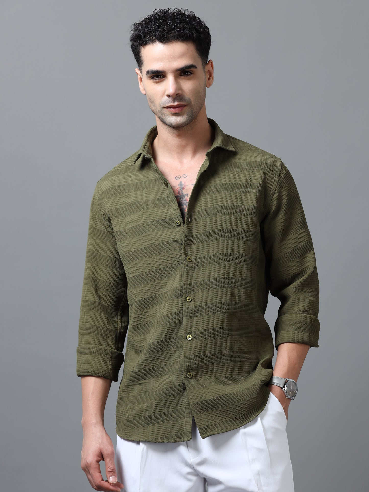 Olive Imported Textured Shirts