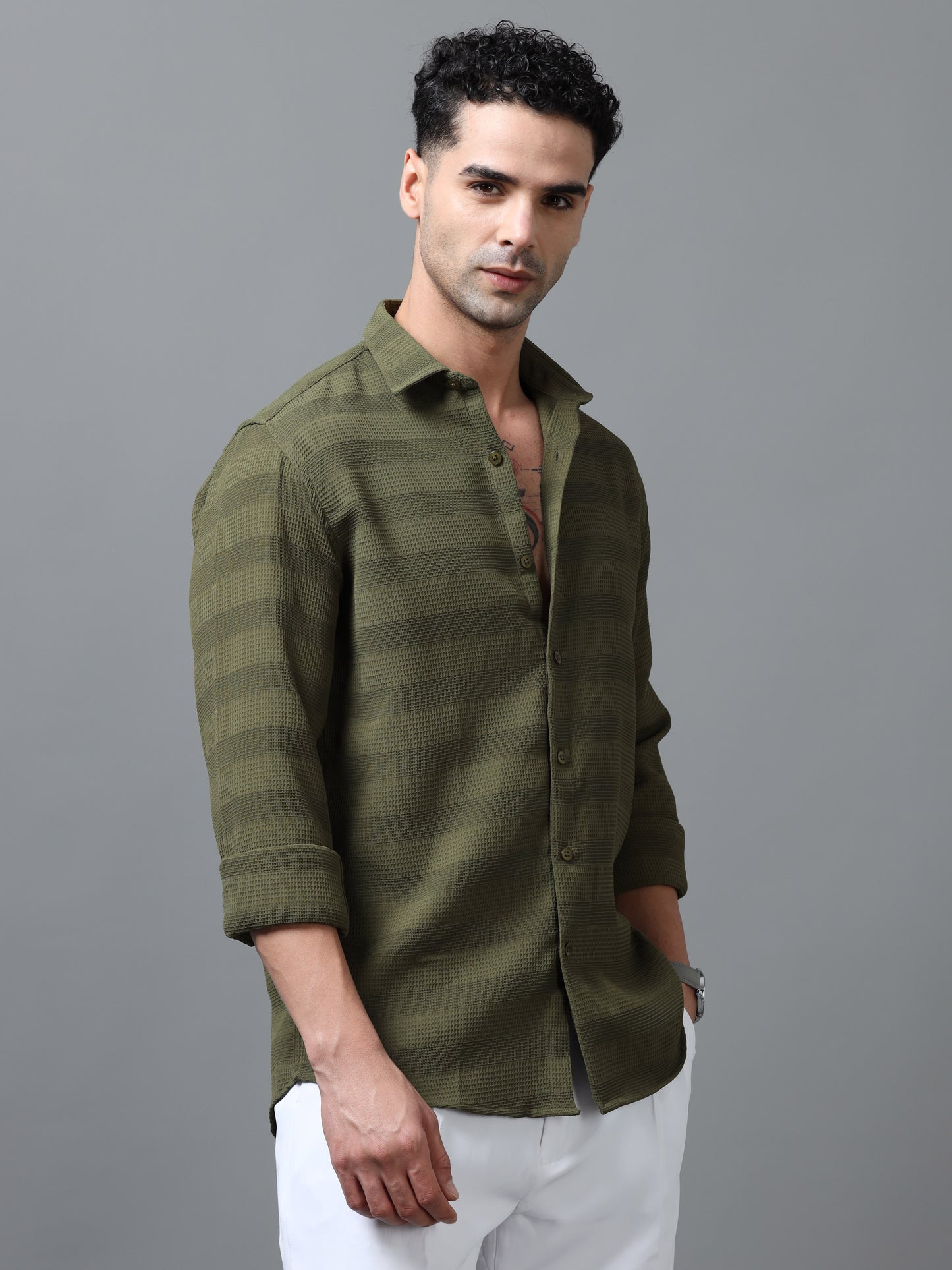 Olive Imported Textured Shirts
