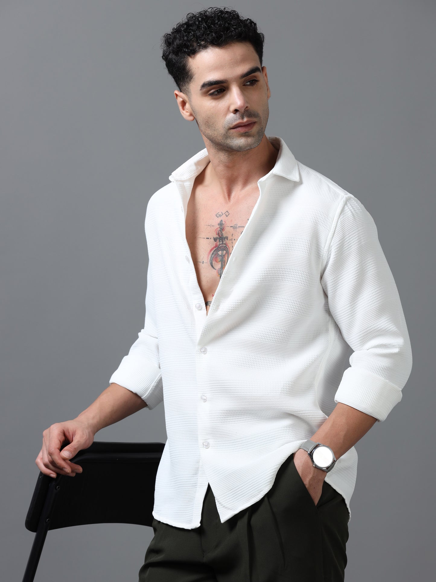 White Imported Textured Shirts