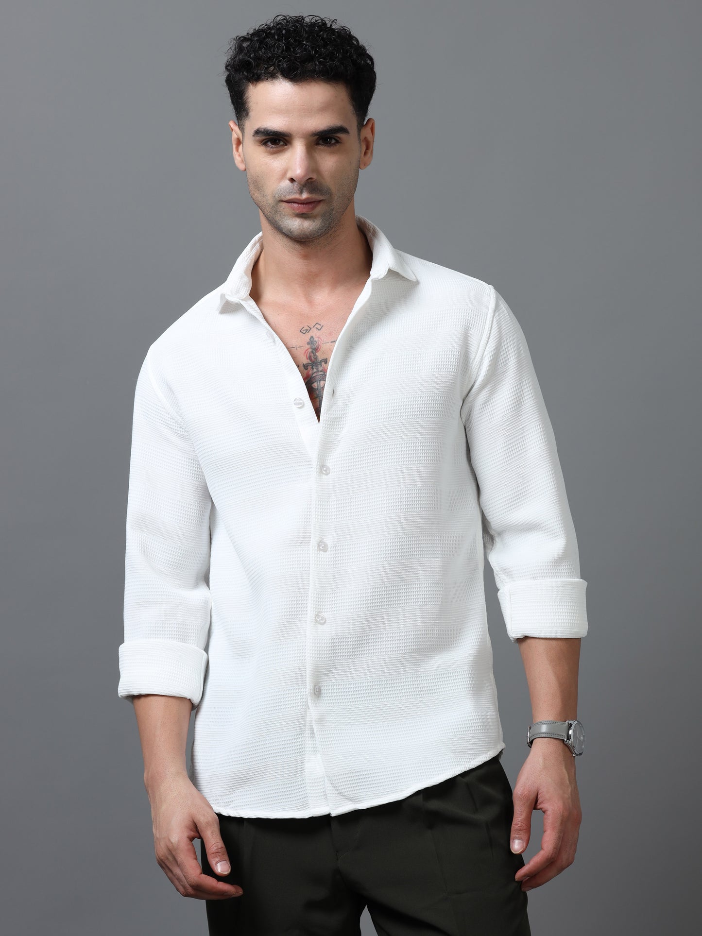 White Imported Textured Shirts