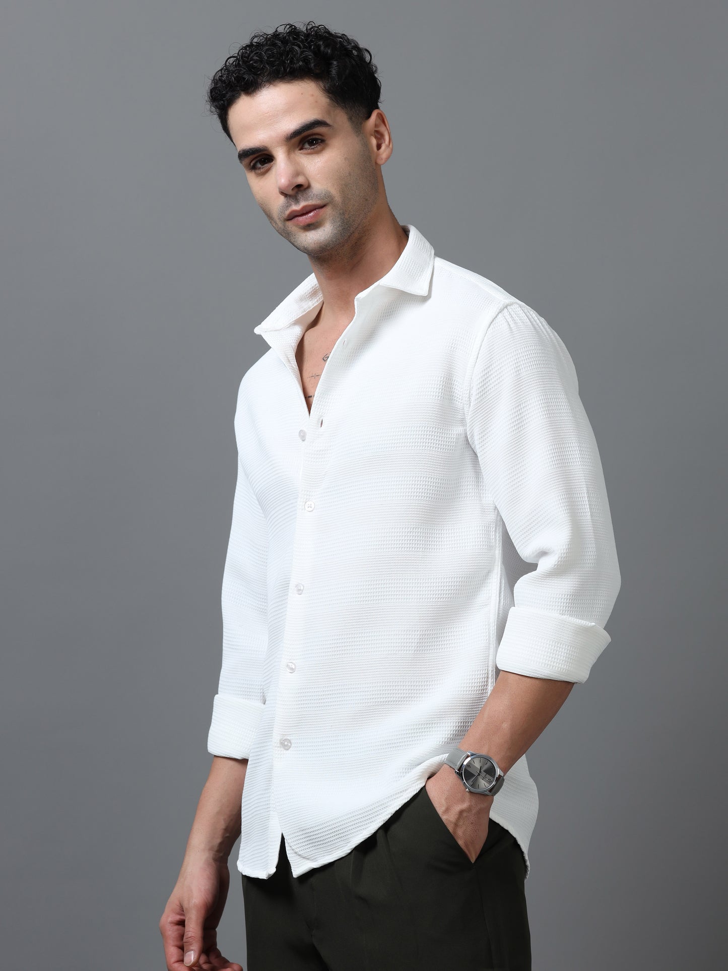 White Imported Textured Shirts