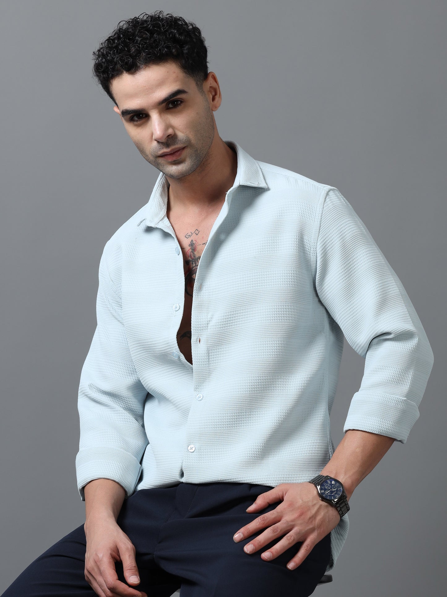 Light Blue Imported Textured Shirts