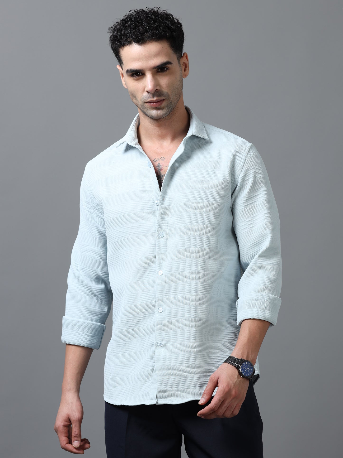 Light Blue Imported Textured Shirts