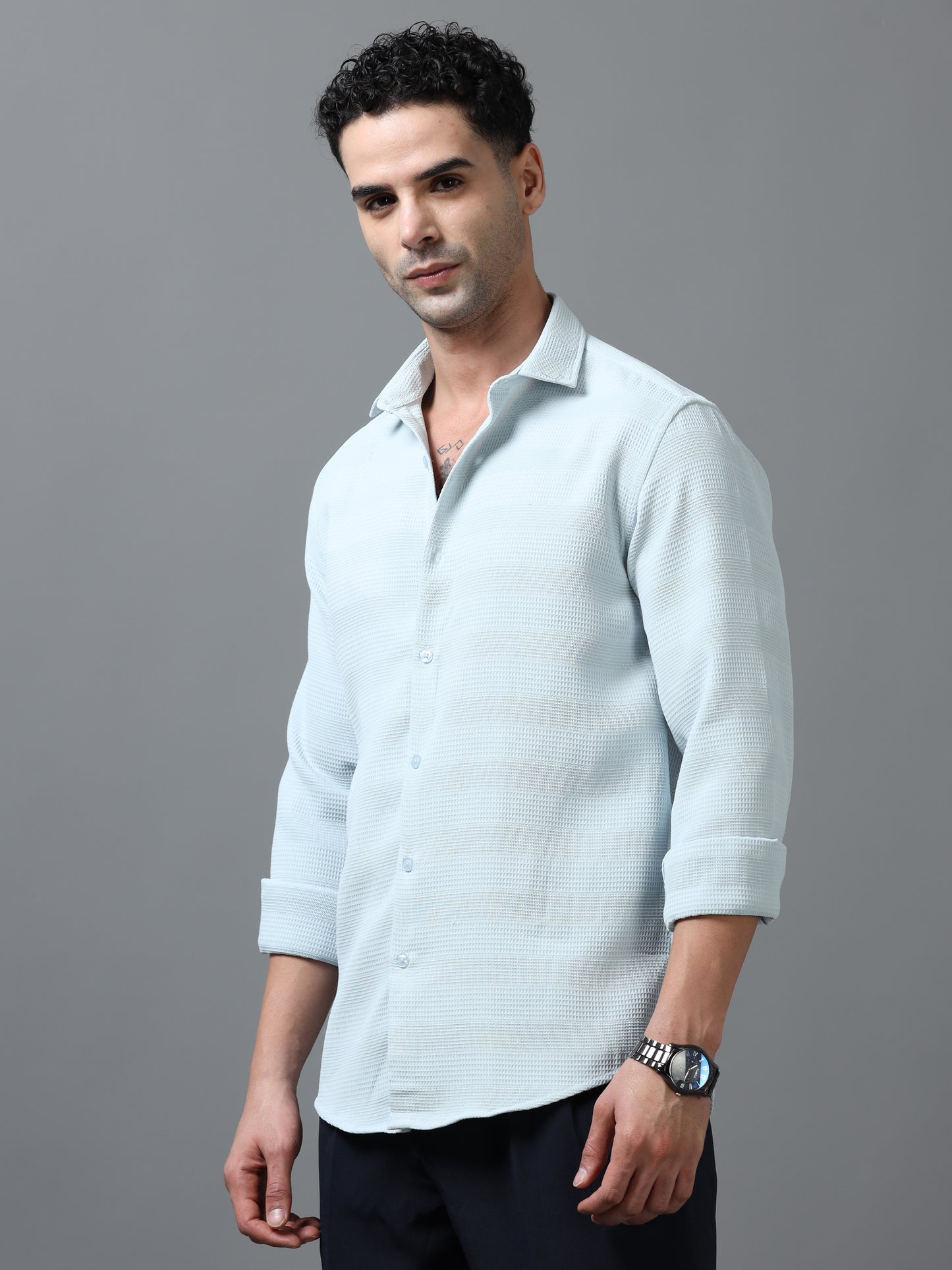 Light Blue Imported Textured Shirts