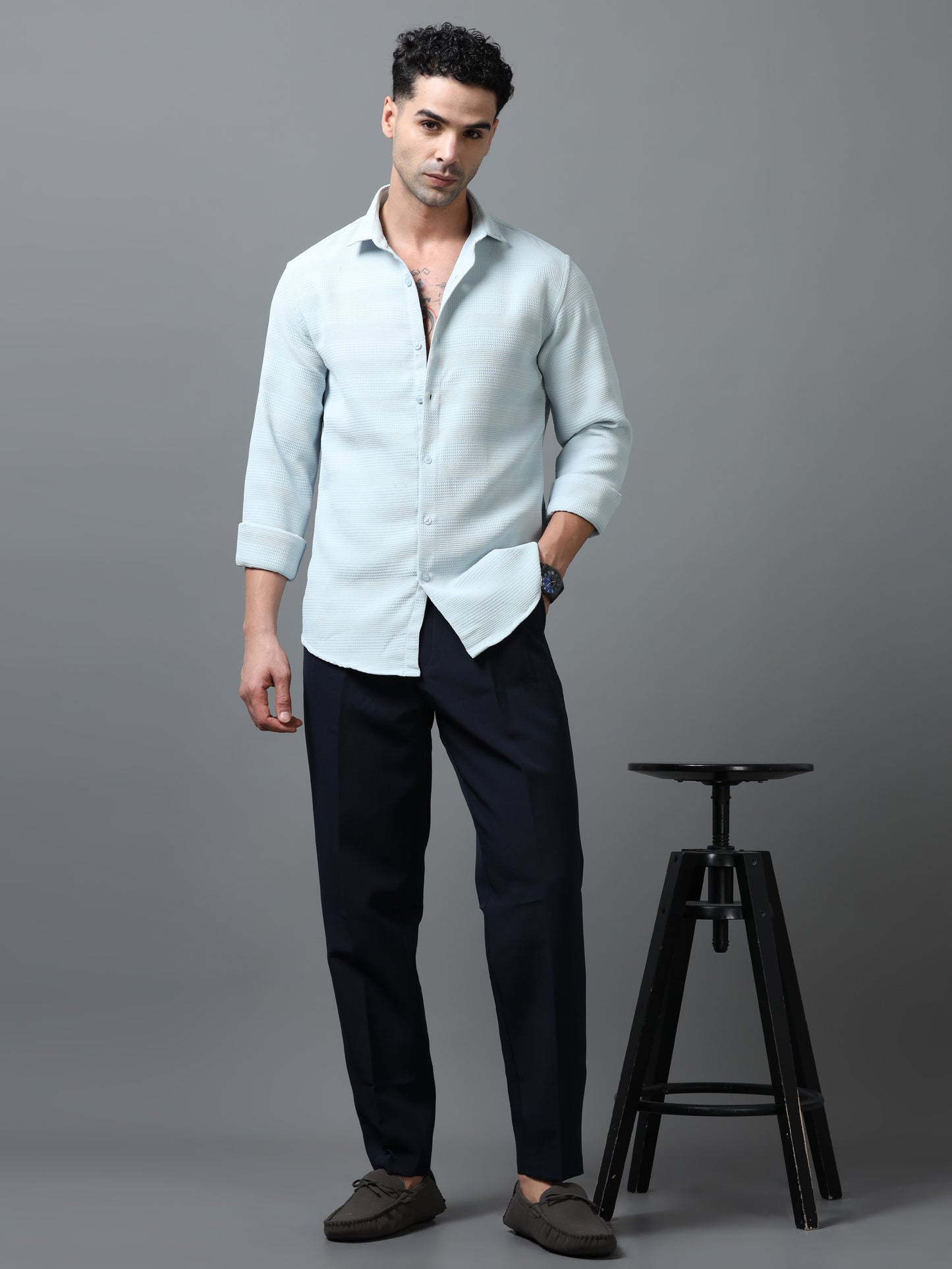 Light Blue Imported Textured Shirts