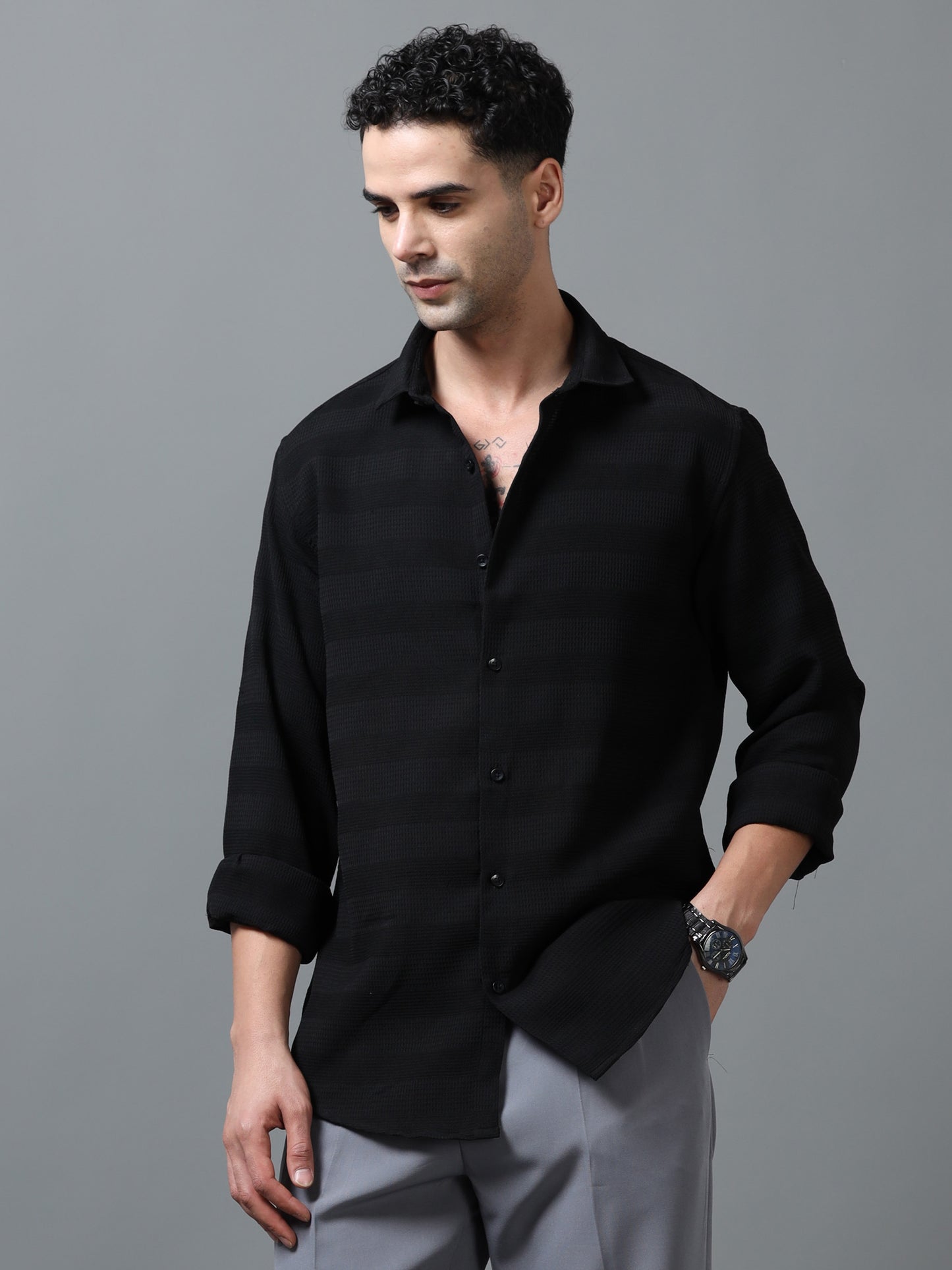 Black Imported Textured Shirts