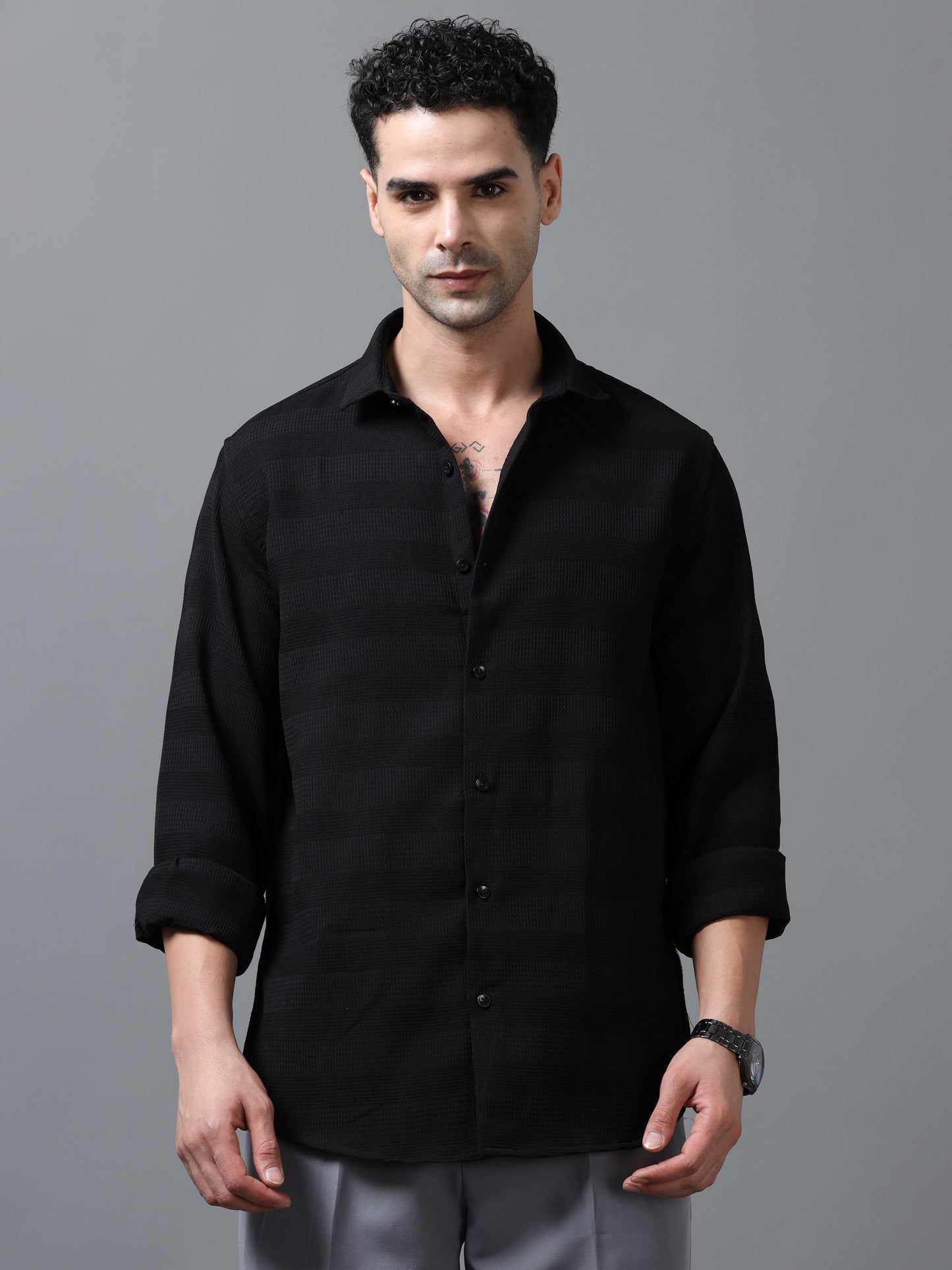 Black Imported Textured Shirts