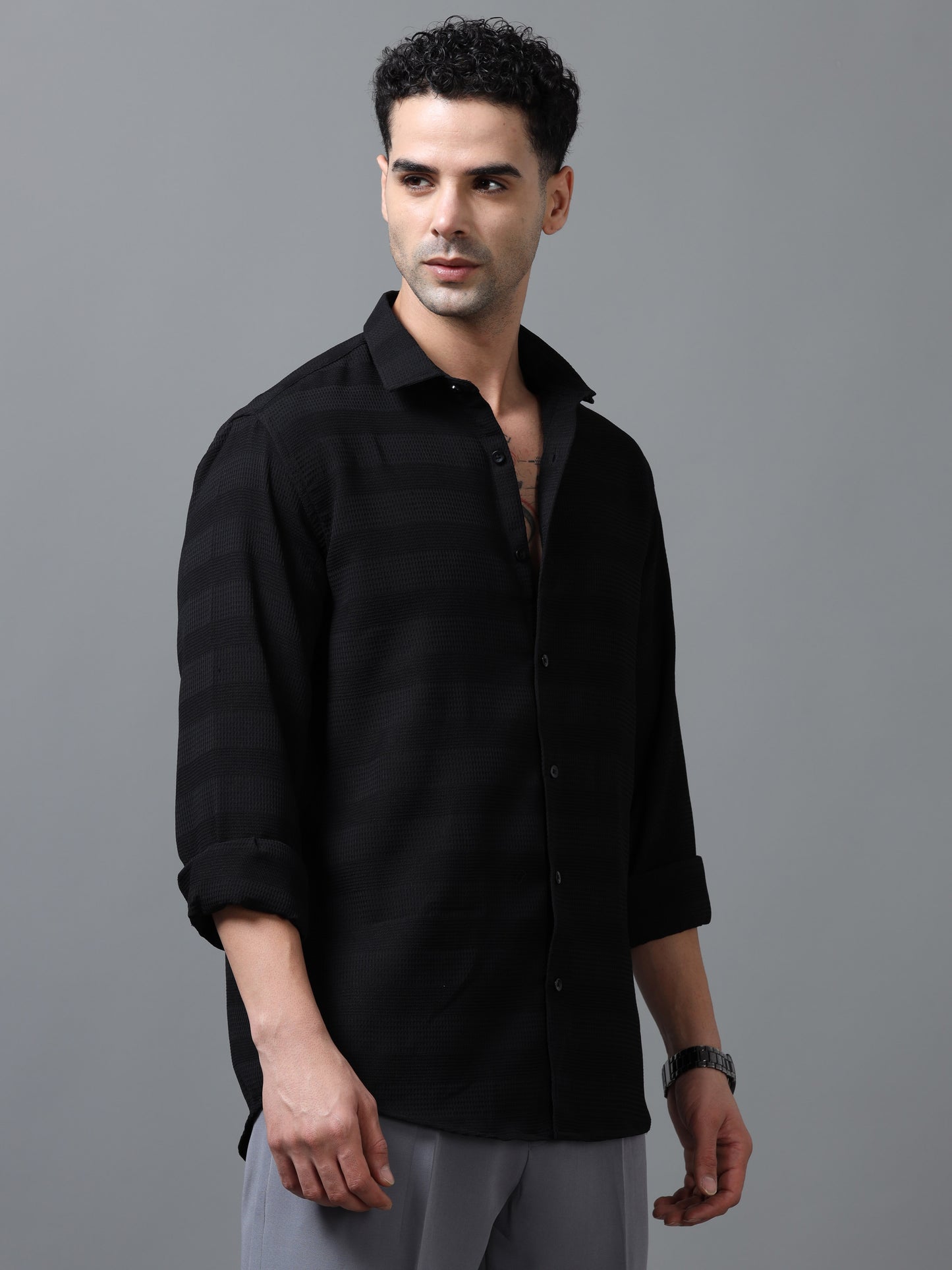 Black Imported Textured Shirts