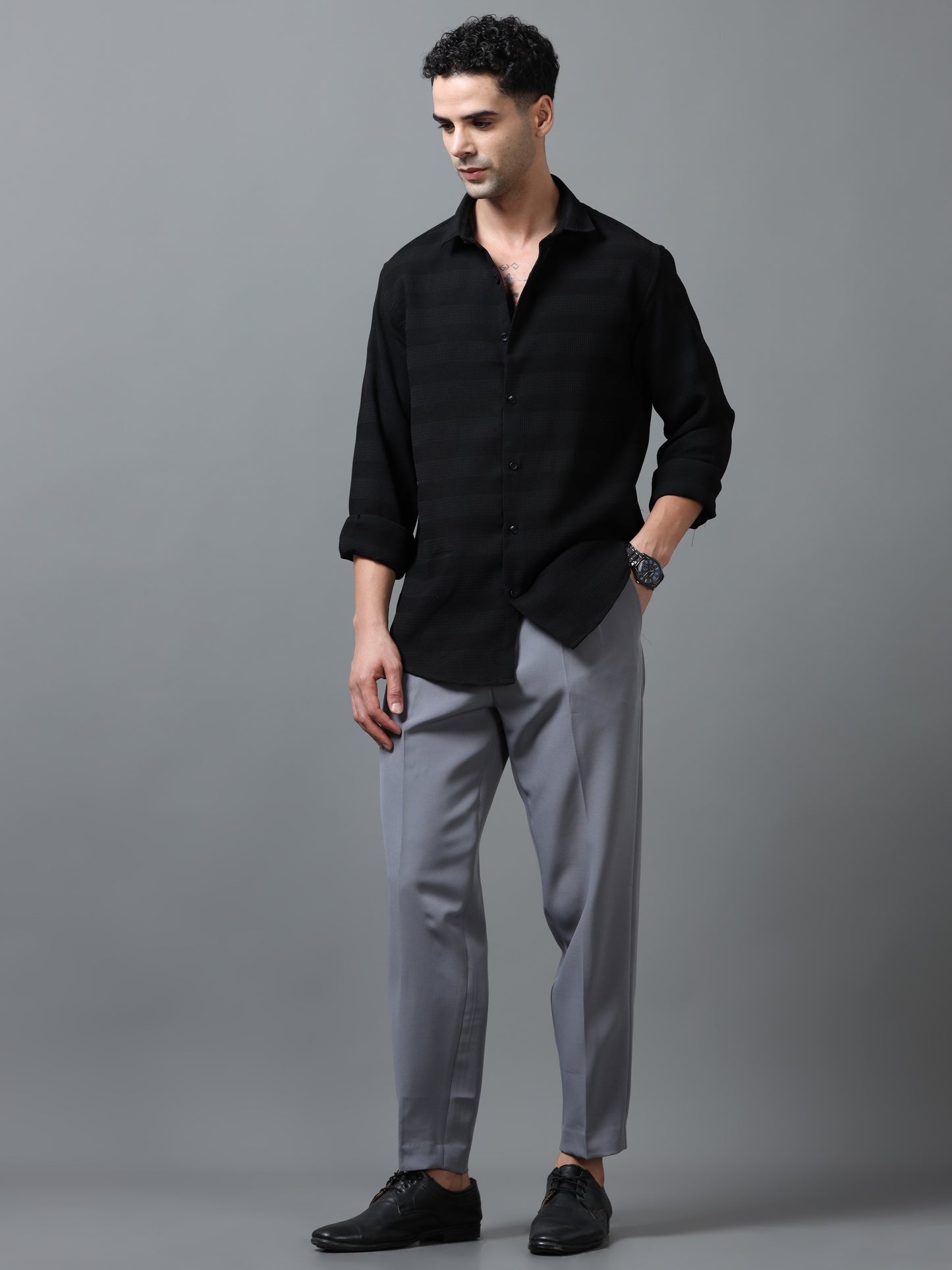 Black Imported Textured Shirts