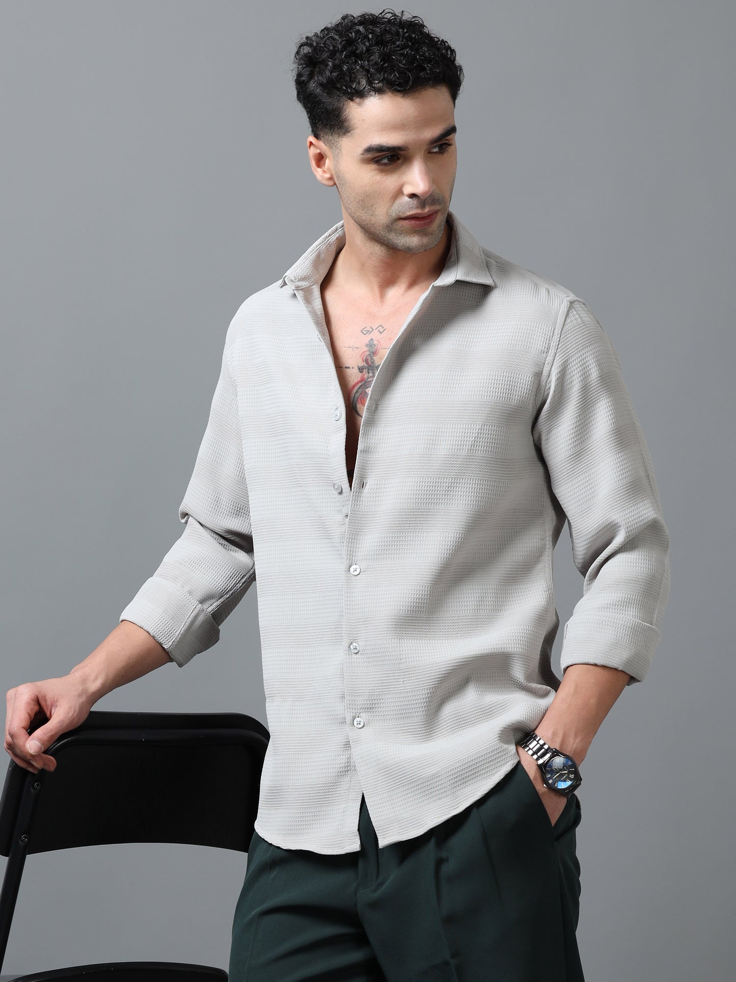 Light Beige Imported Textured Shirts