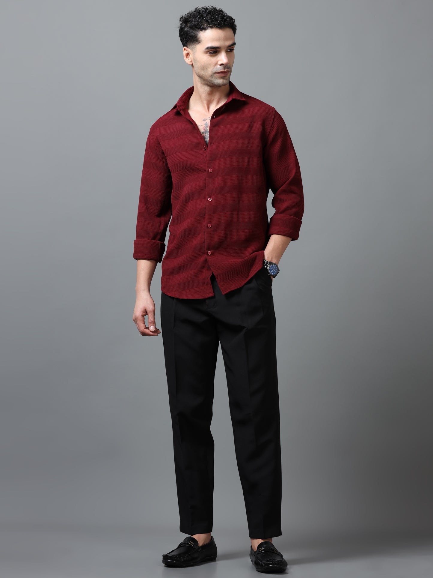 Maroon Imported Textured Shirts