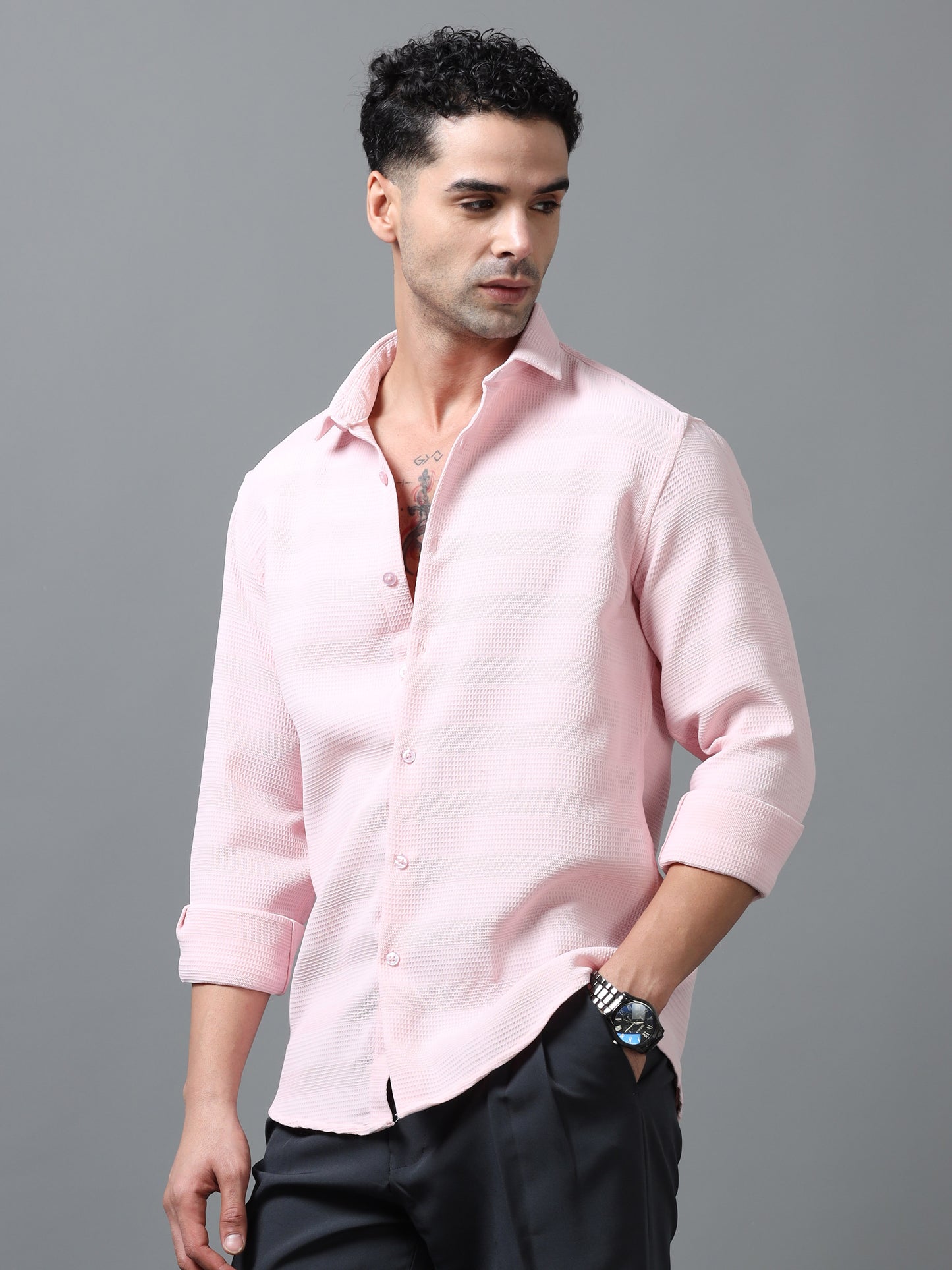 Light Pink Imported Textured Shirts