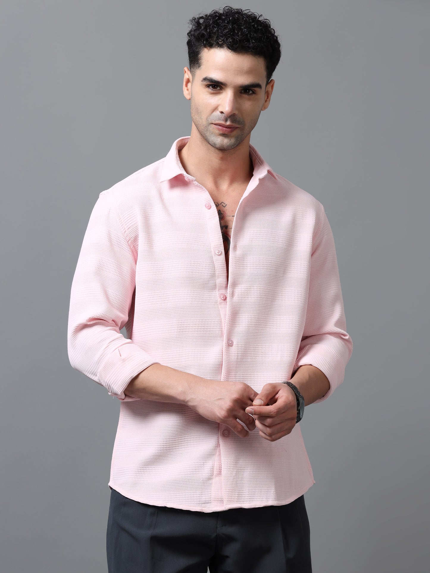 Light Pink Imported Textured Shirts