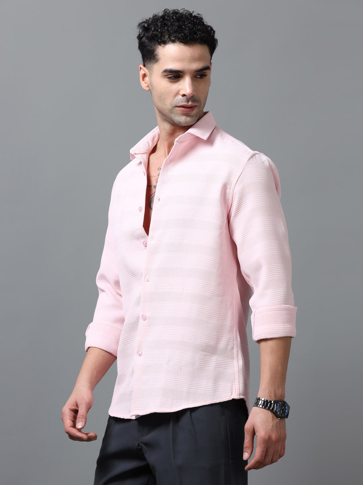 Light Pink Imported Textured Shirts