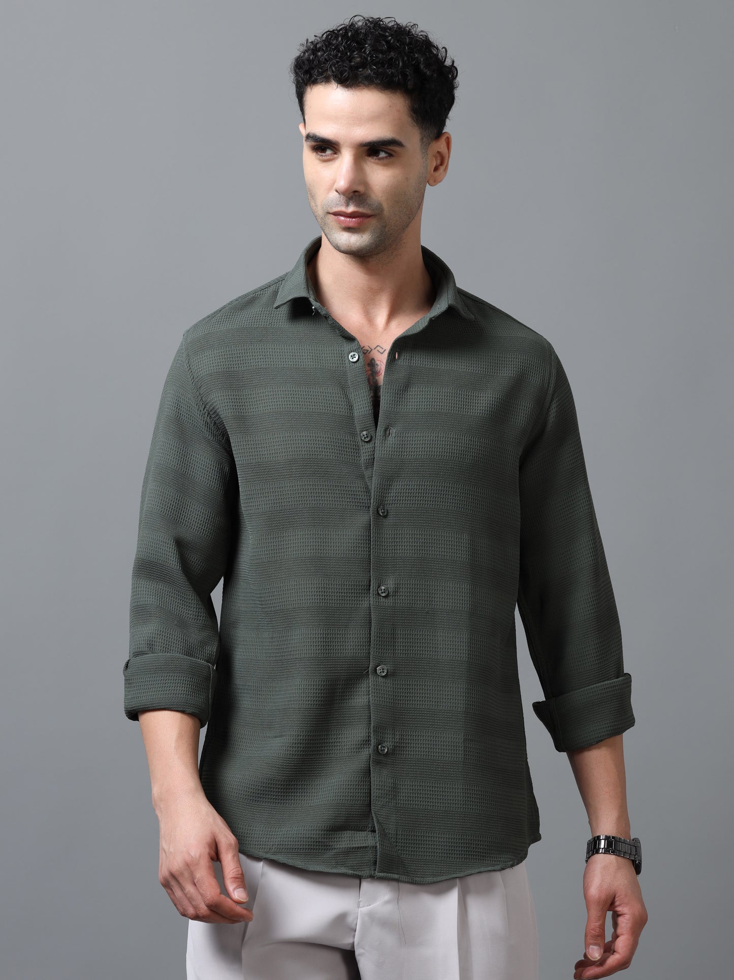 Dark Green Imported Textured Shirts