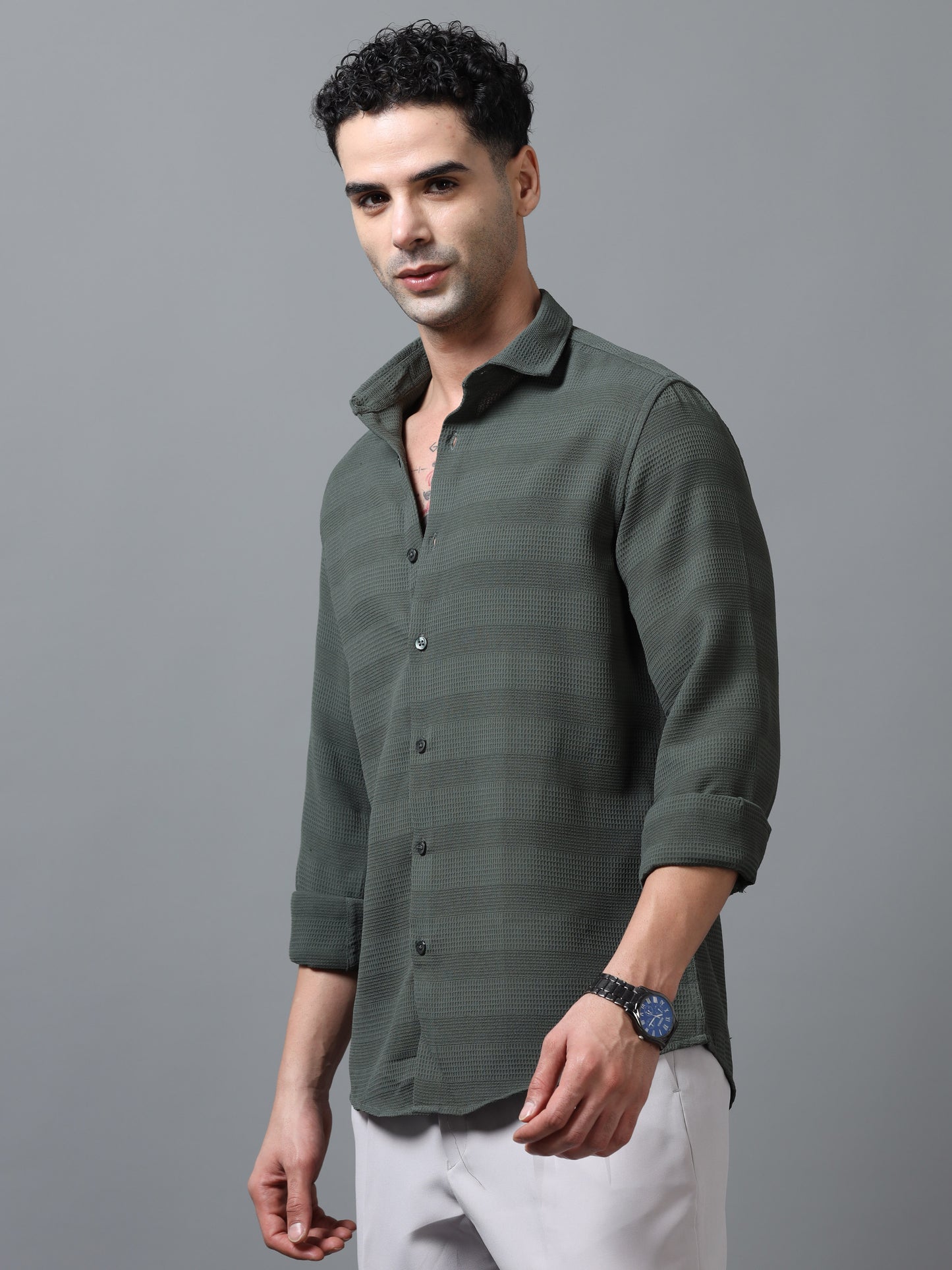 Dark Green Imported Textured Shirts