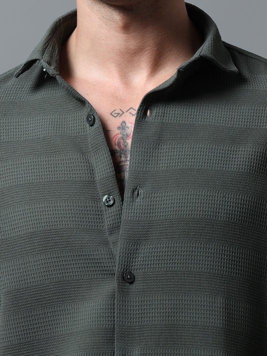Dark Green Imported Textured Shirts