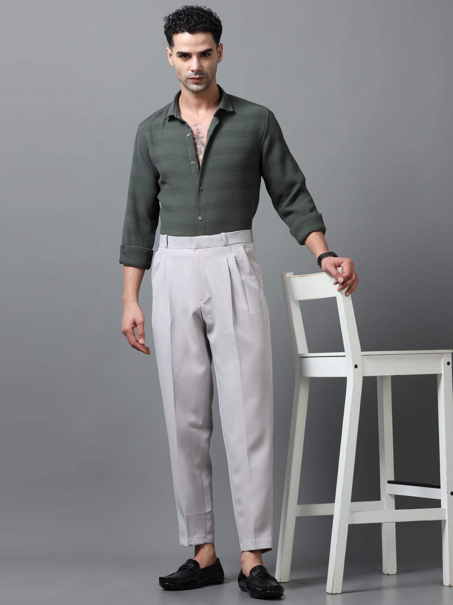 Dark Green Imported Textured Shirts