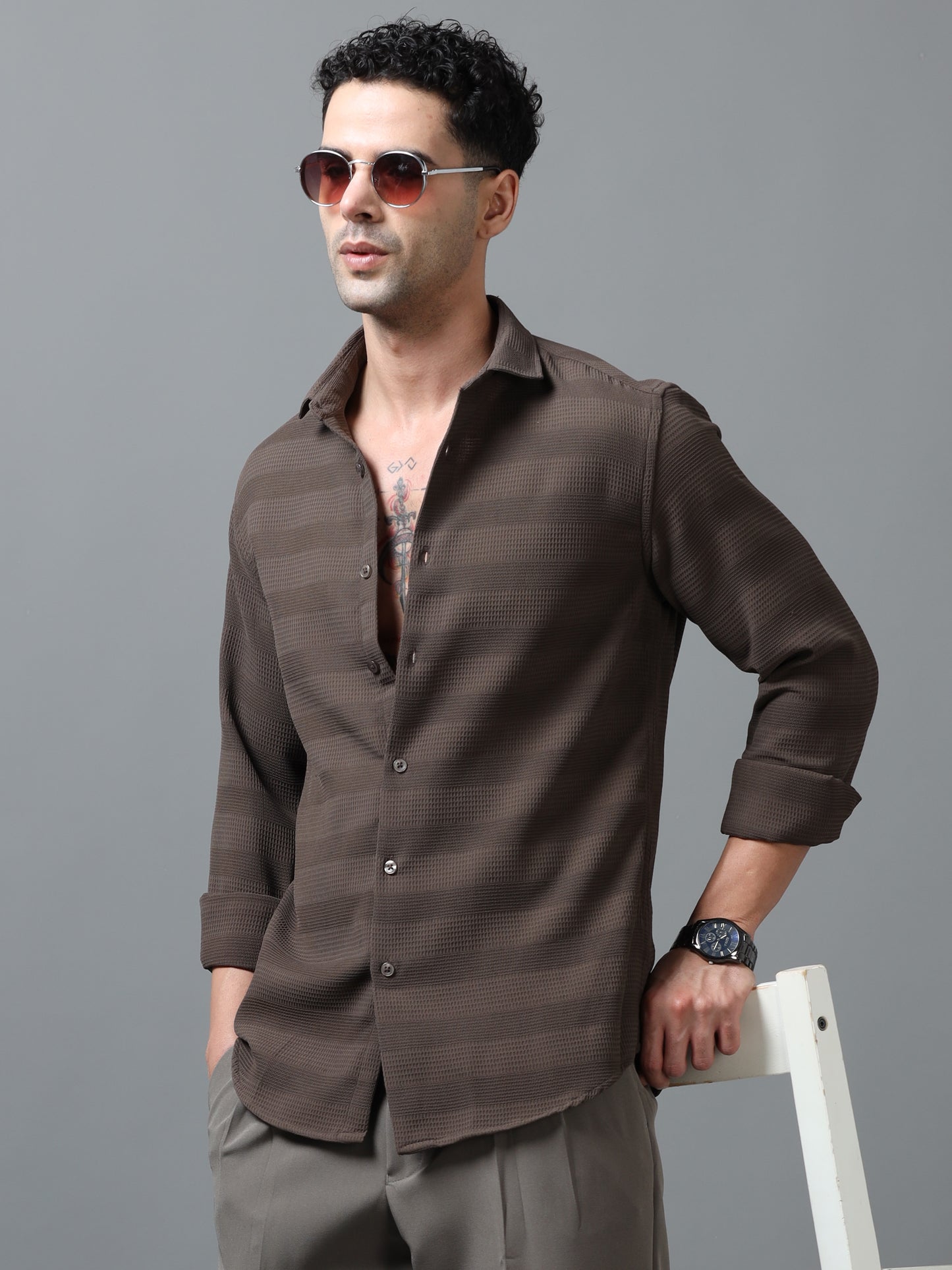 Dark Brown Imported Textured Shirts