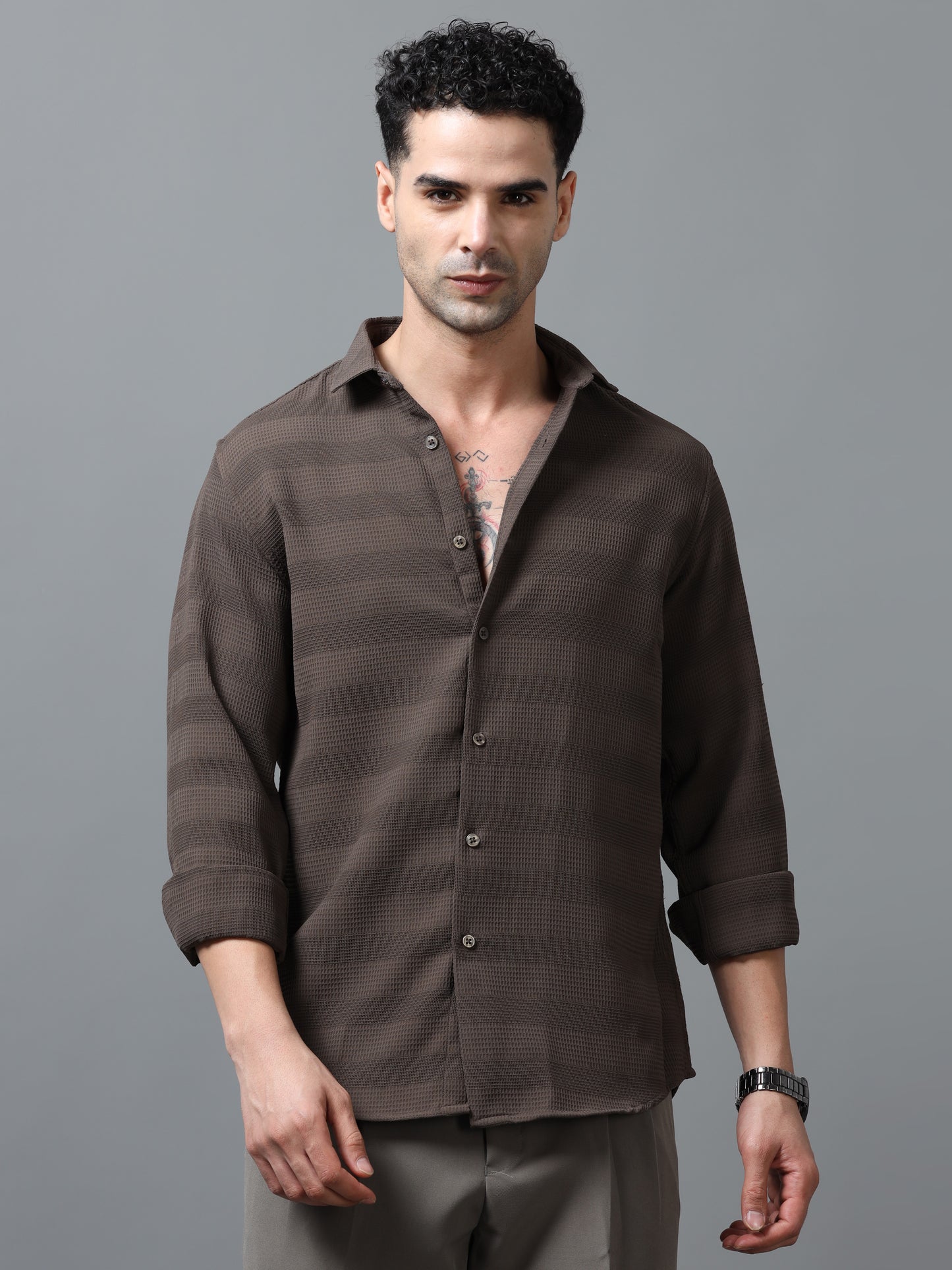 Dark Brown Imported Textured Shirts