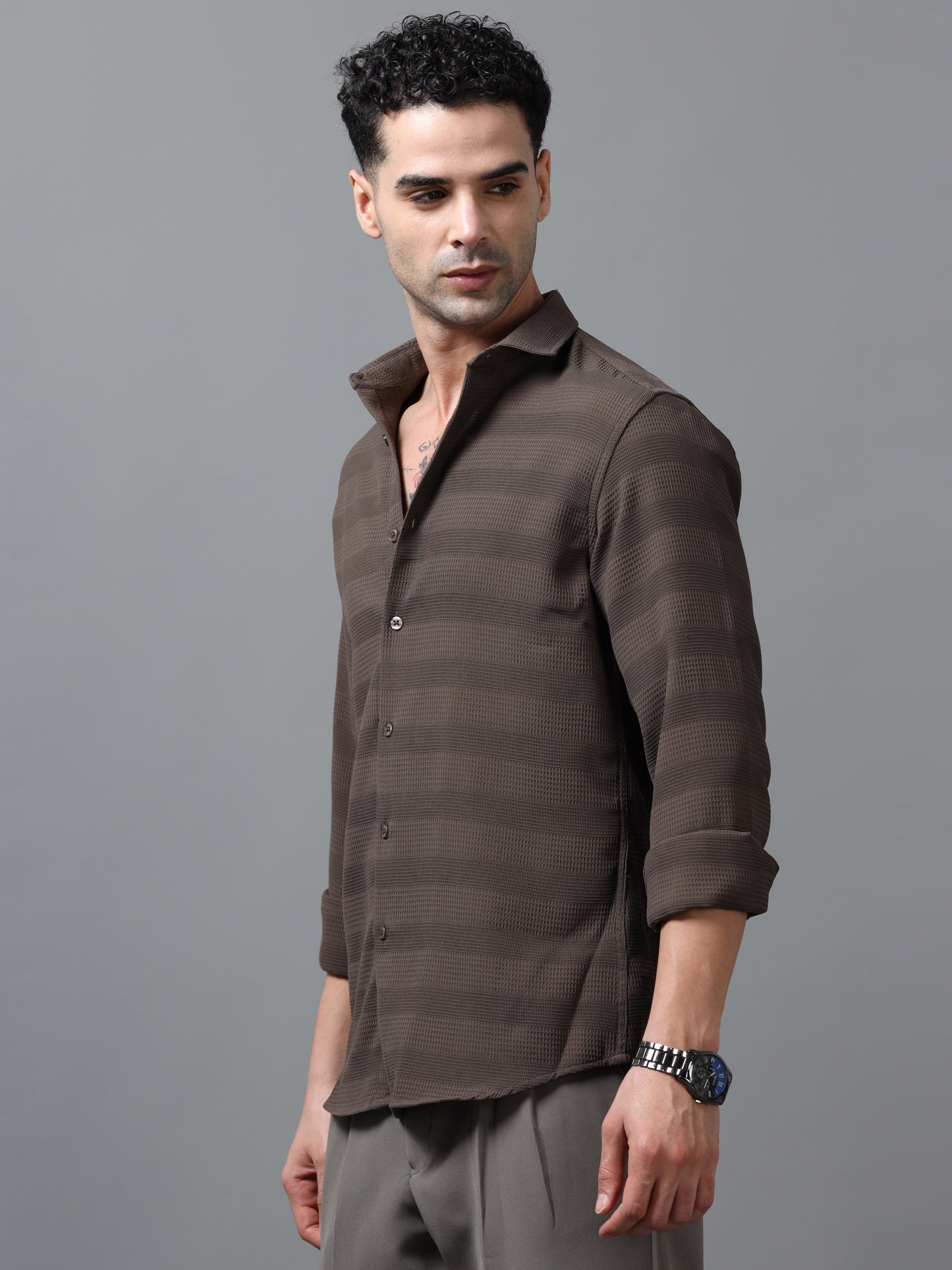 Dark Brown Imported Textured Shirts