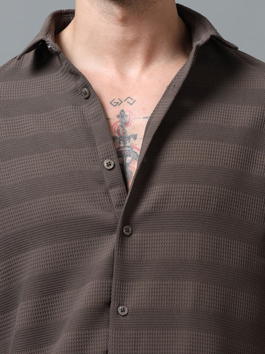 Dark Brown Imported Textured Shirts