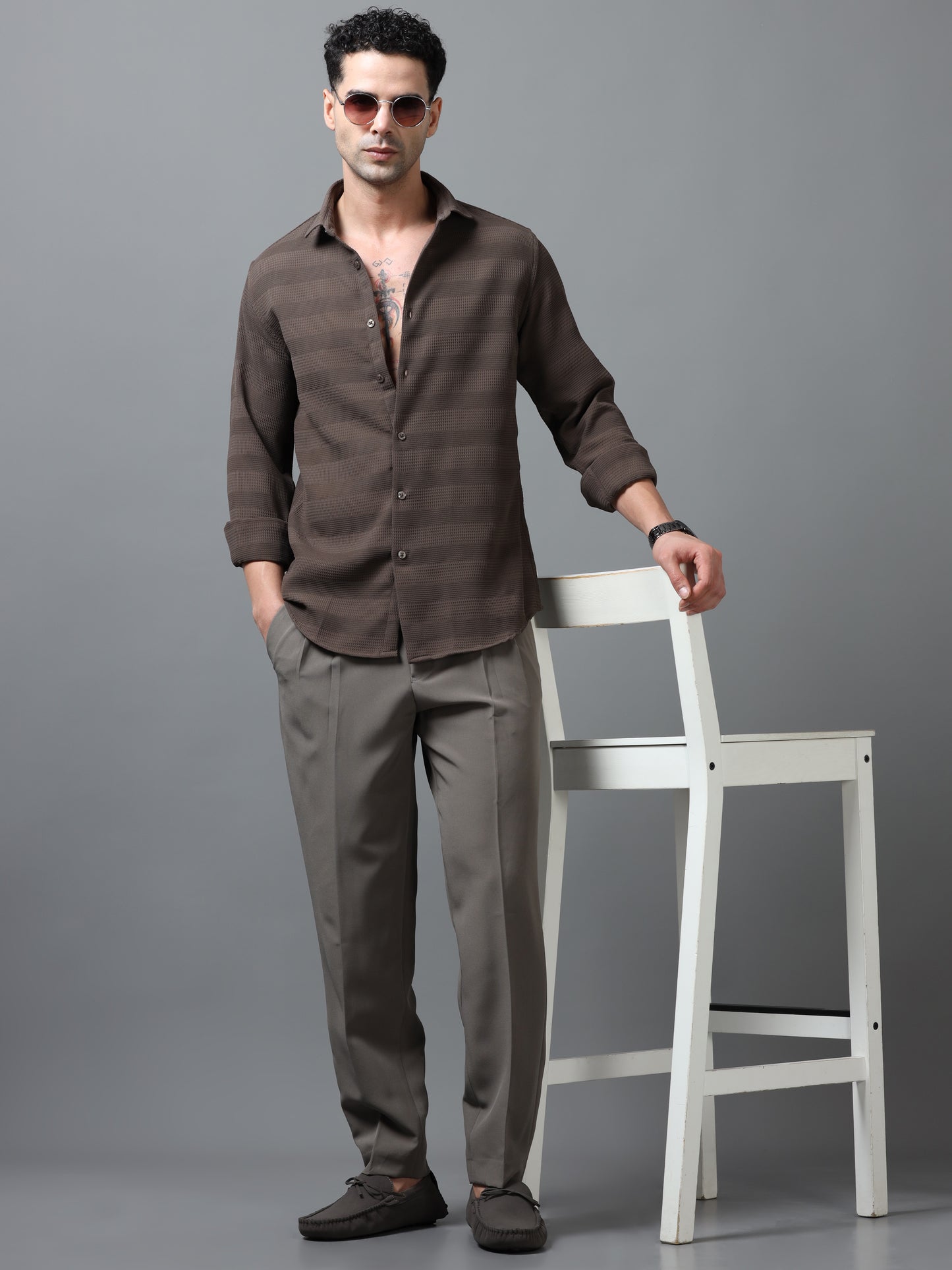 Dark Brown Imported Textured Shirts
