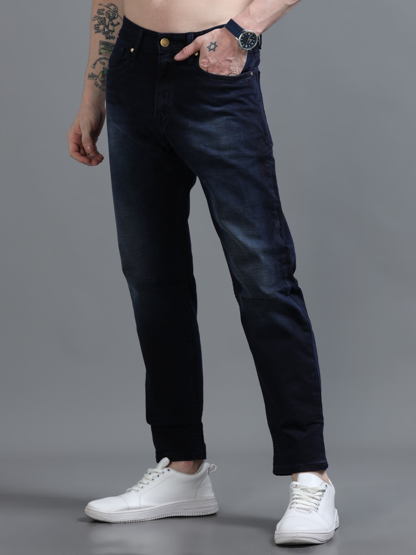 Shaded Blue Relaxed Fit Denim Jeans