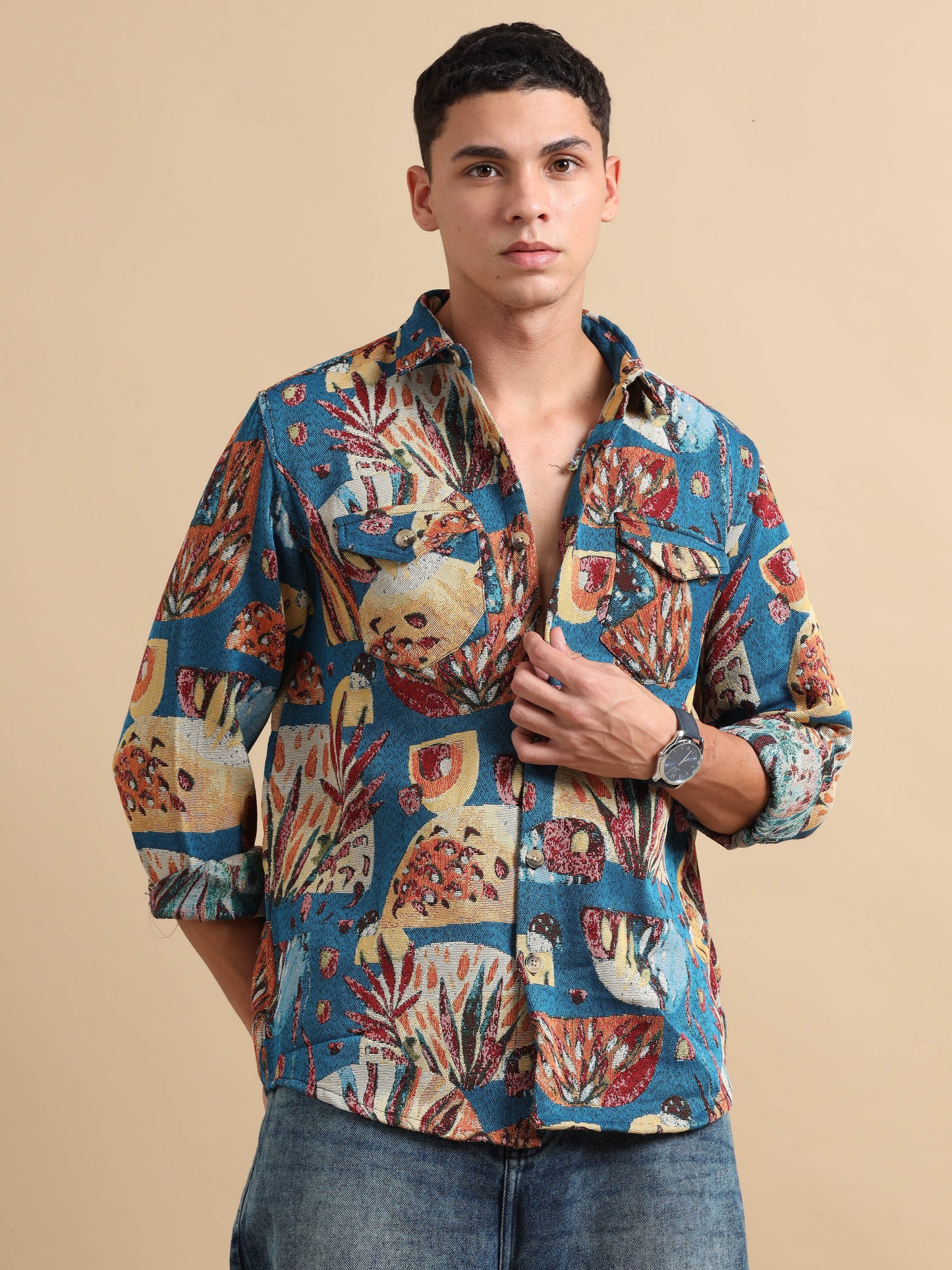 Blue Floral Printed Shirt
