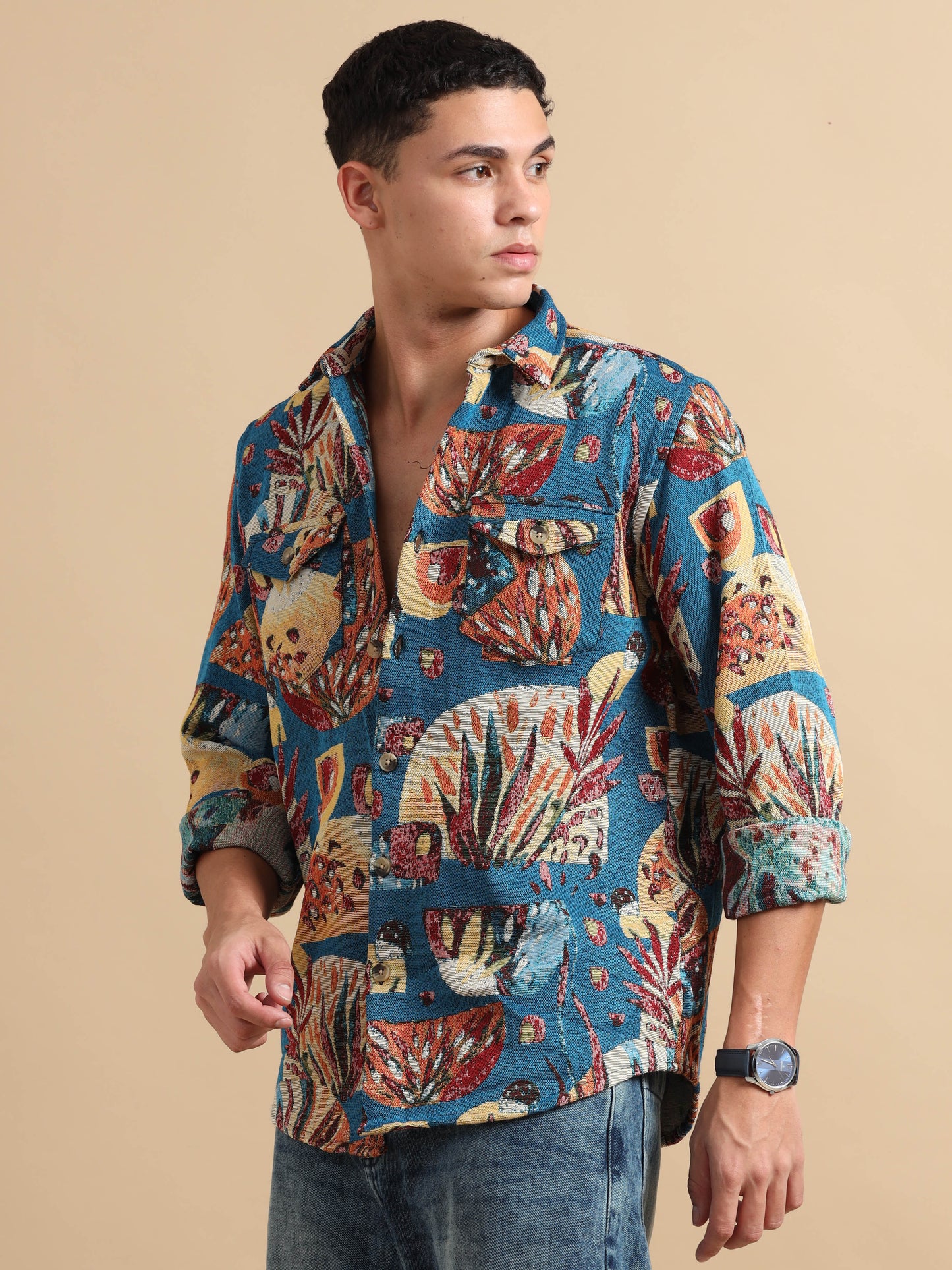 Blue Floral Printed Shirt