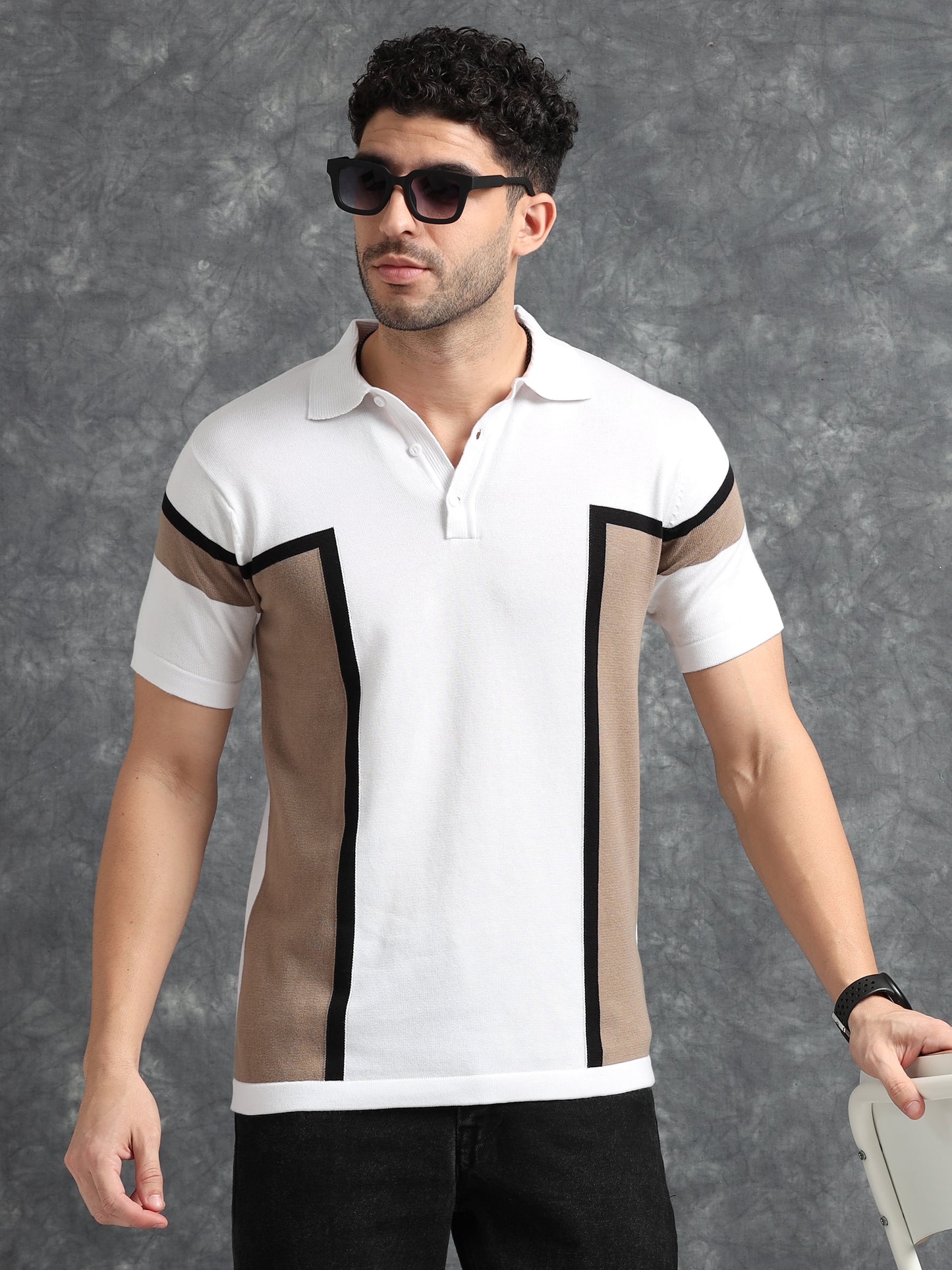 Classic Pannel Design Polo Tee - Brown