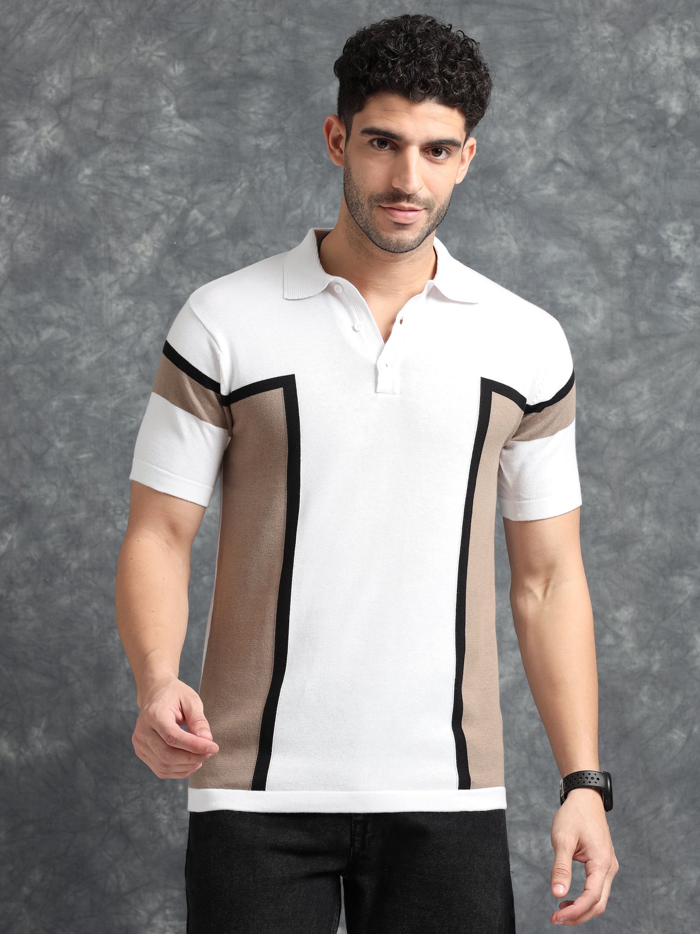 Classic Pannel Design Polo Tee - Brown