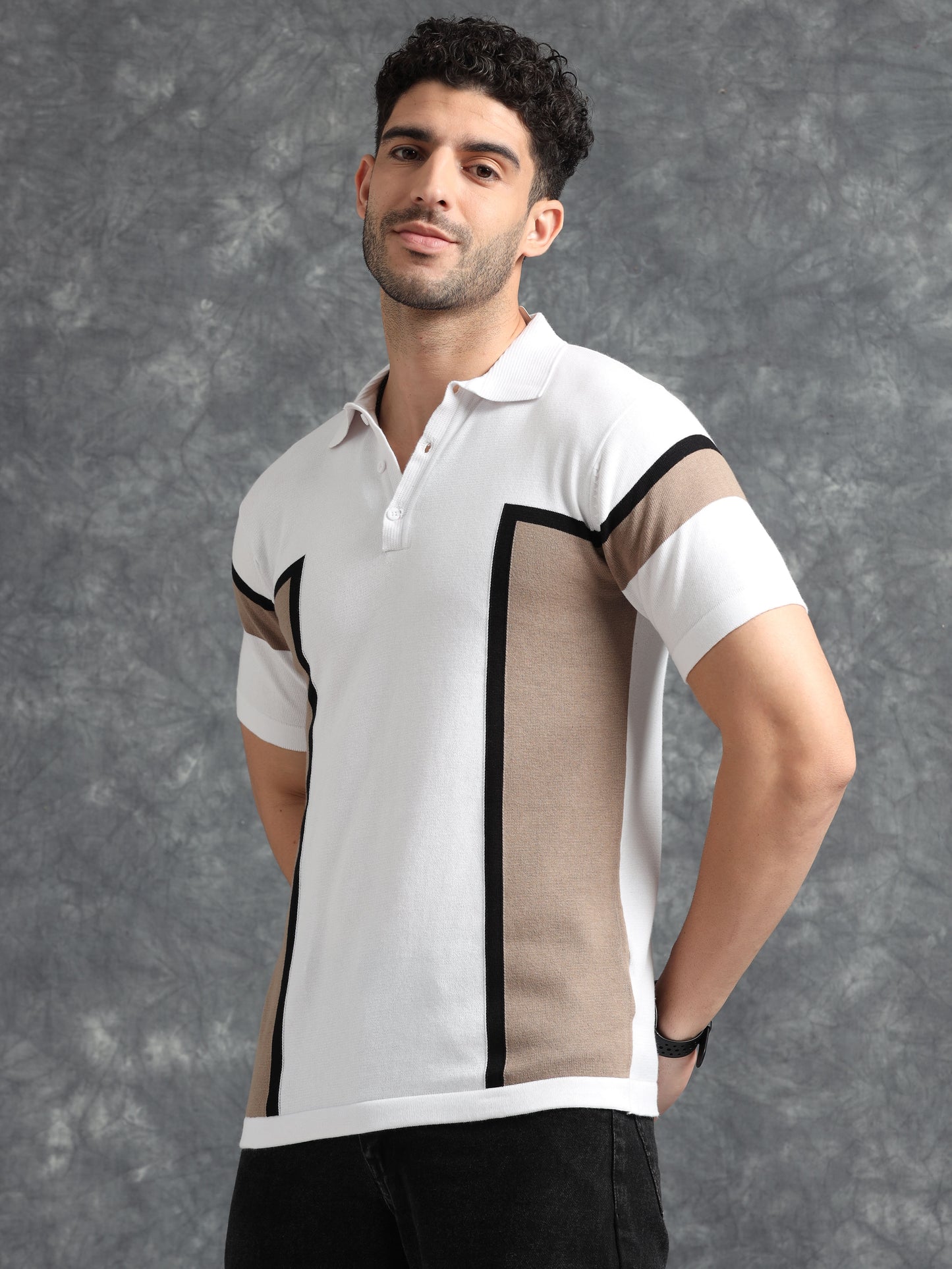 Classic Pannel Design Polo Tee - Brown