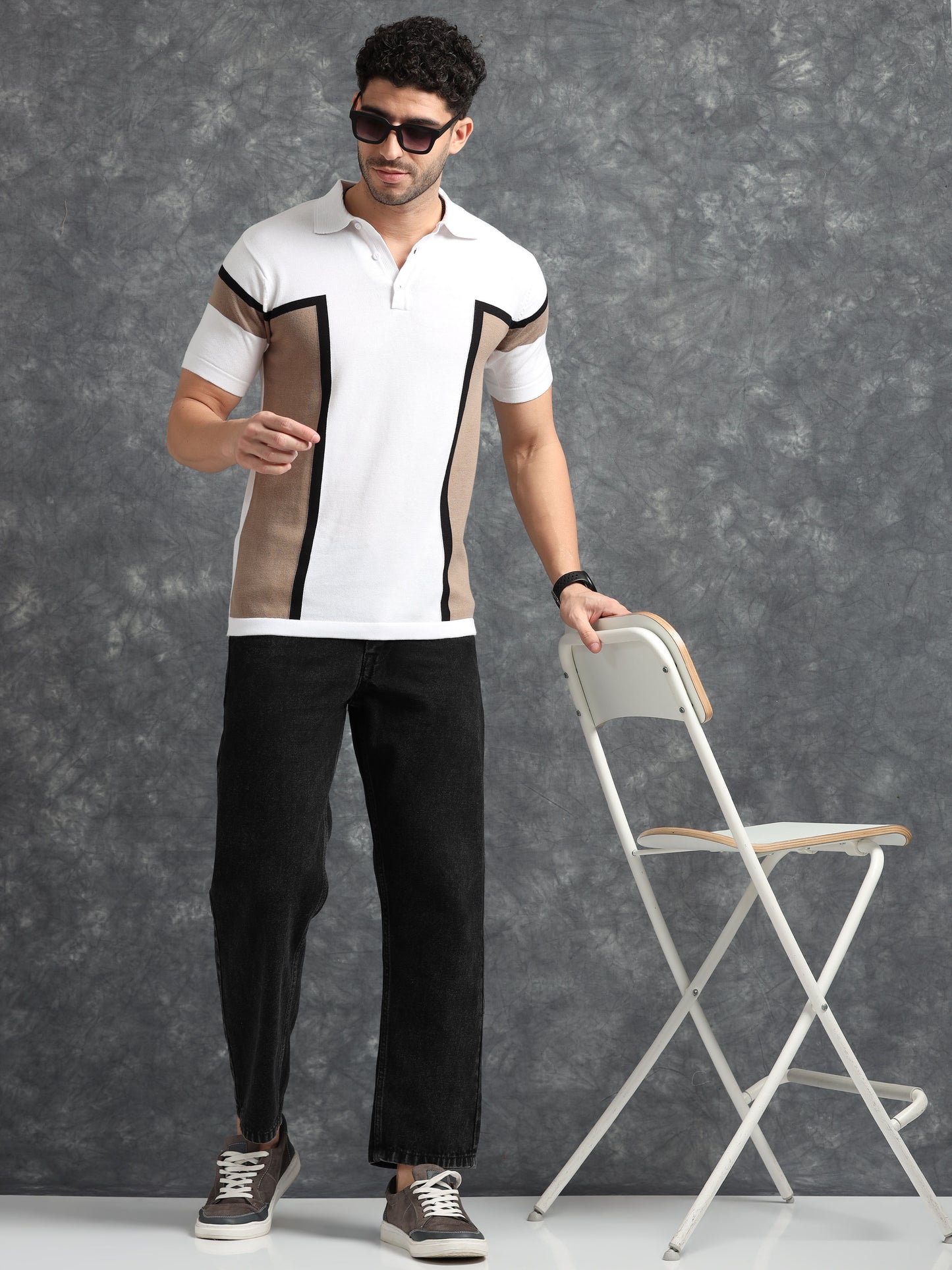 Classic Pannel Design Polo Tee - Brown