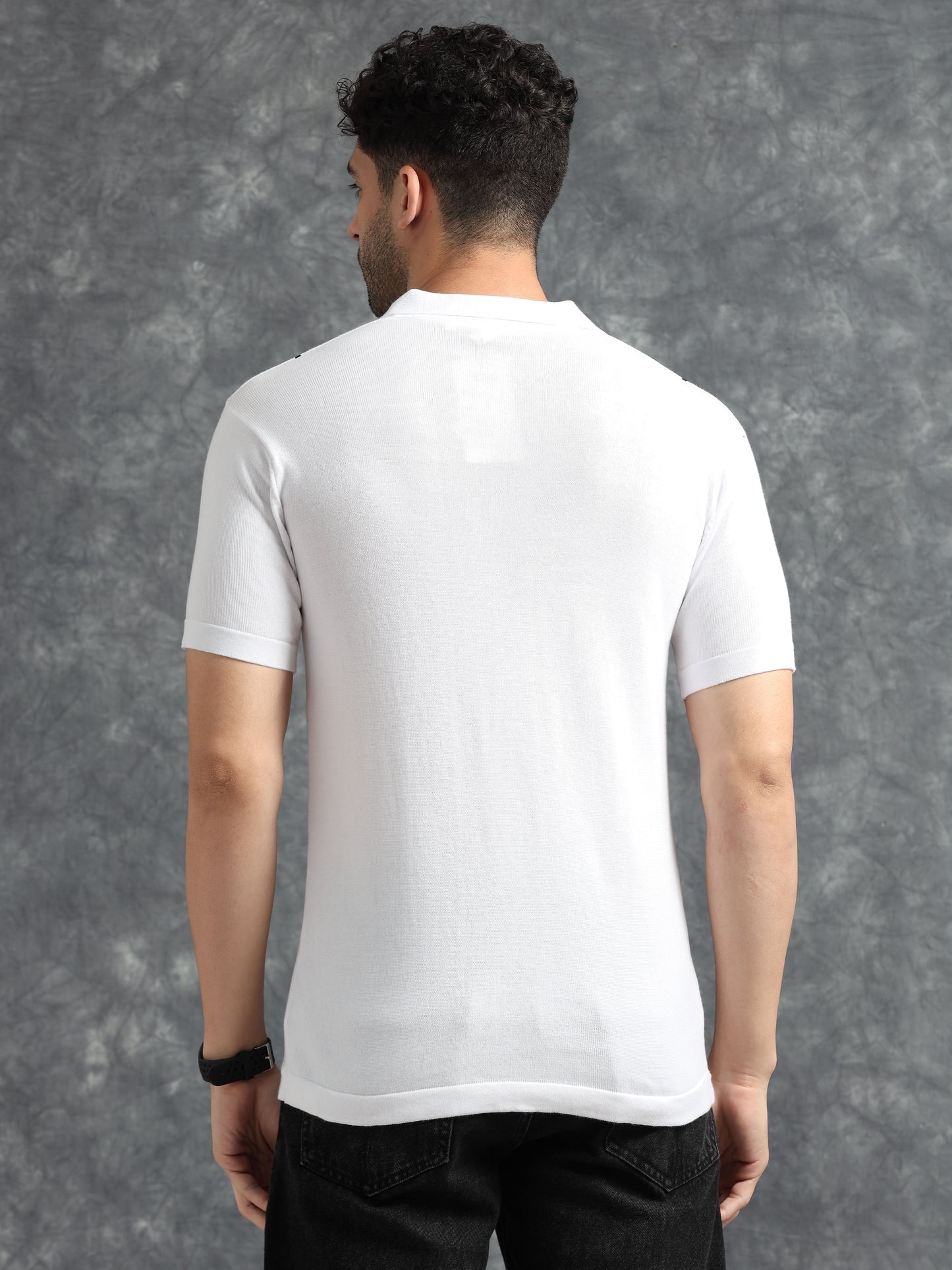 Classic Striped Polo Tee - White