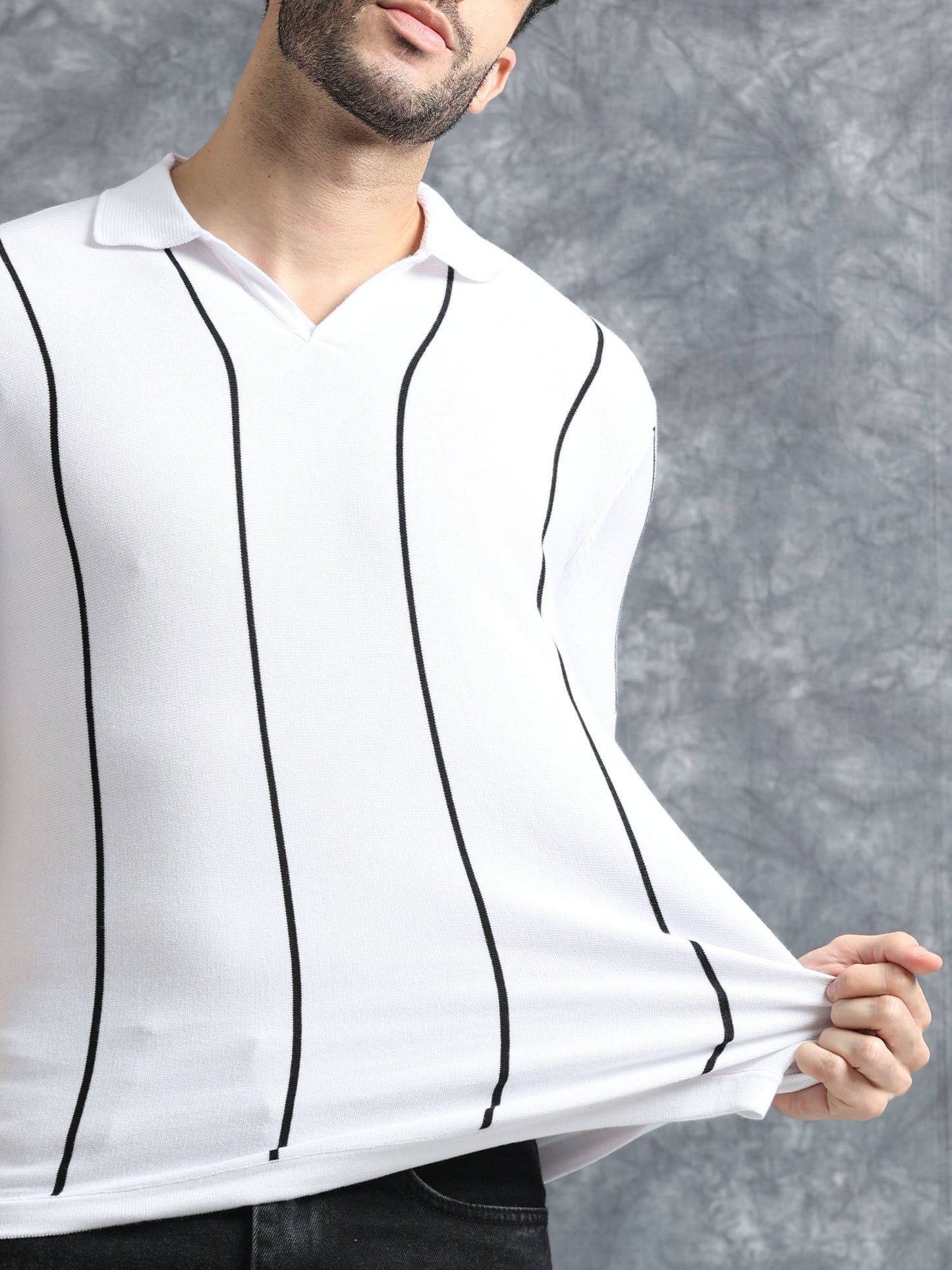 Classic Striped Polo Tee - White