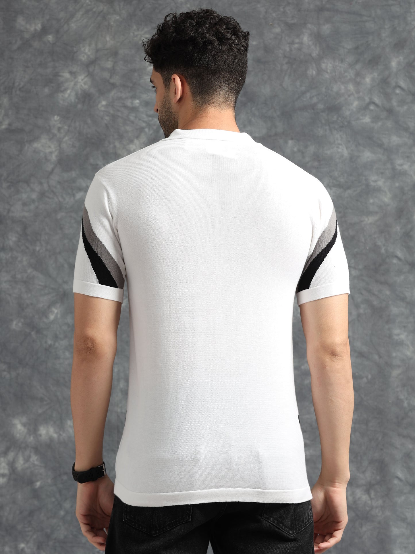 Classic V Design Polo Tee - Black & Grey