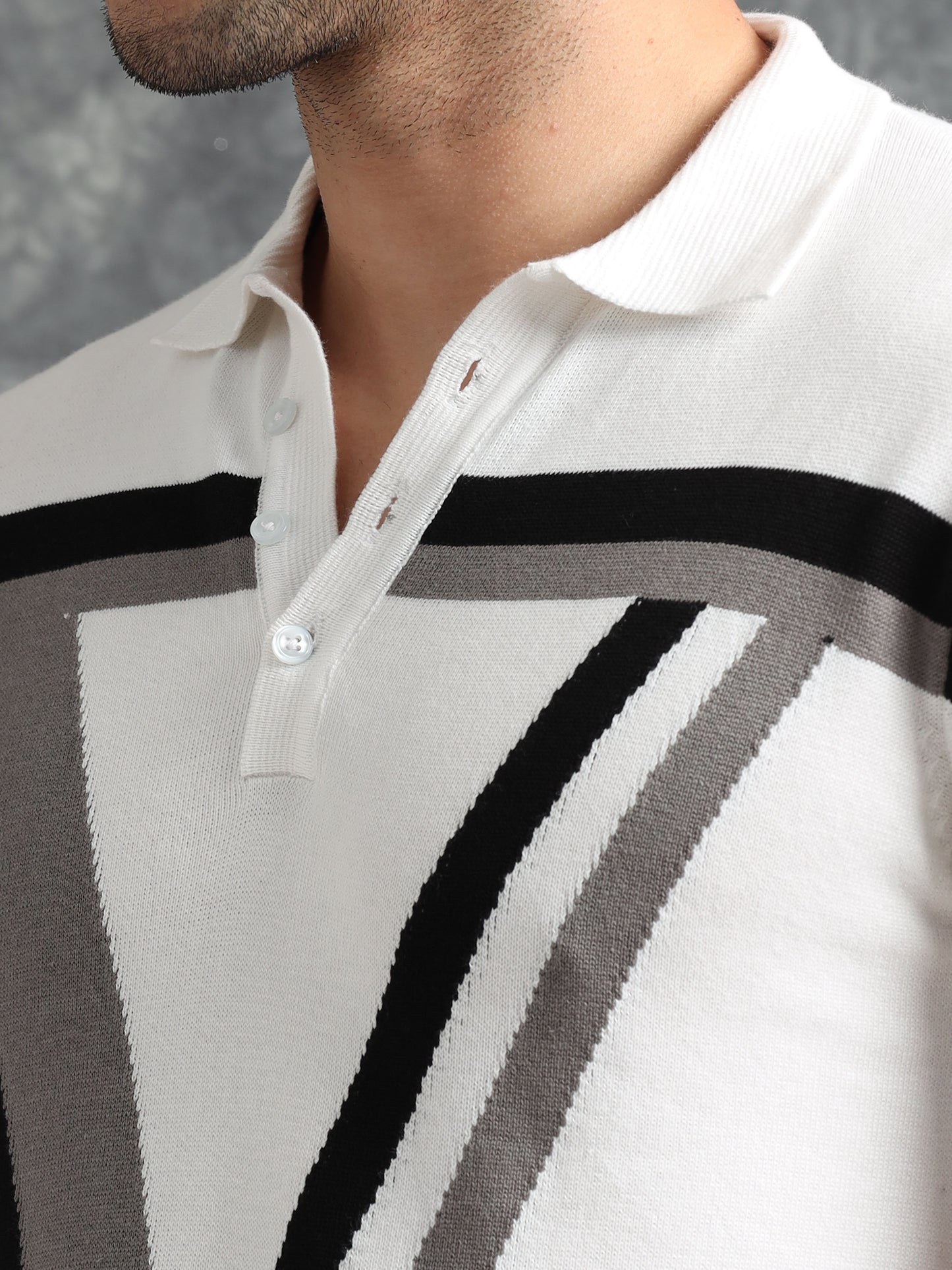 Classic V Design Polo Tee - Black & Grey
