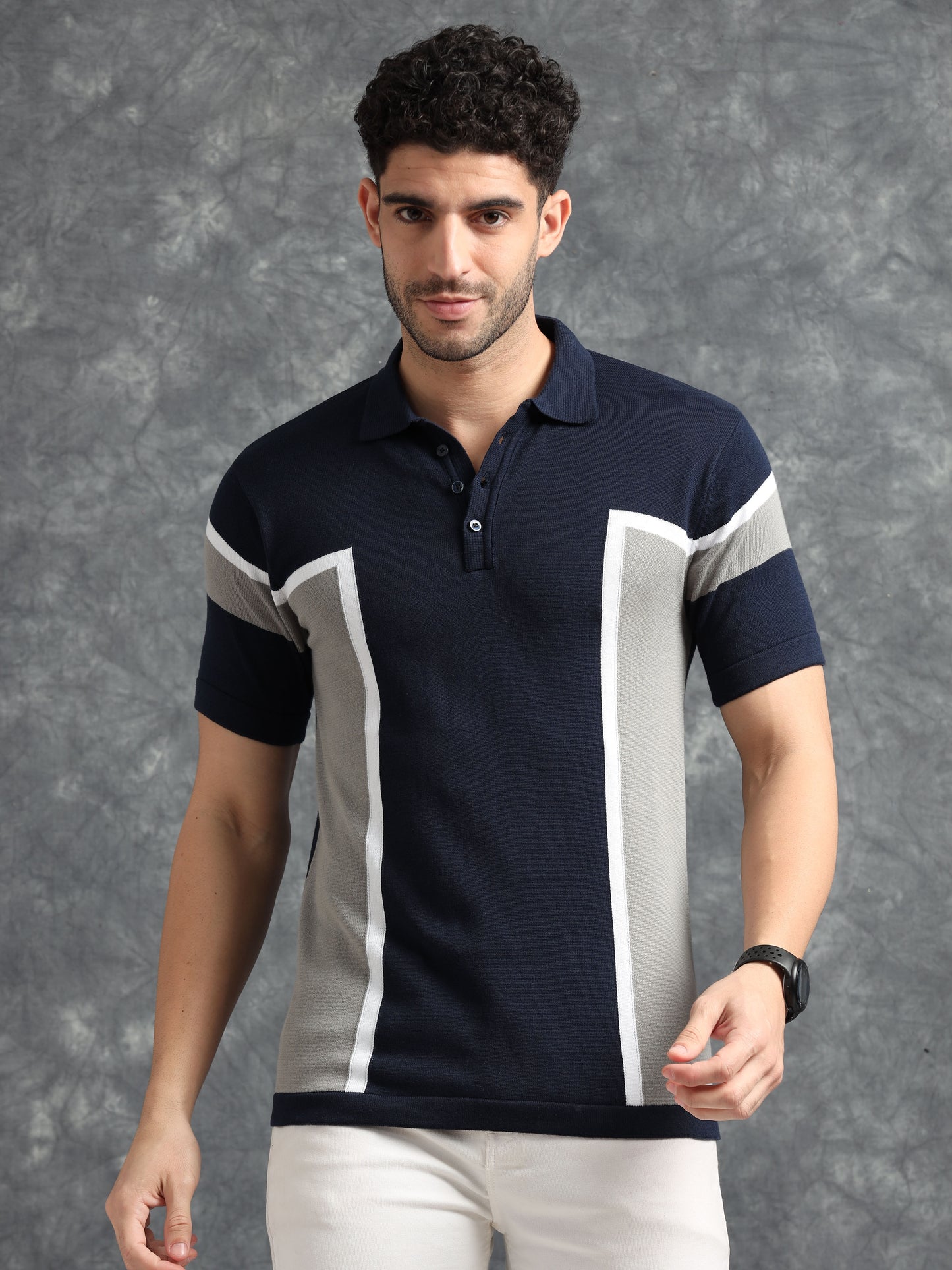 Classic Pannel Design Polo Tee - Navy